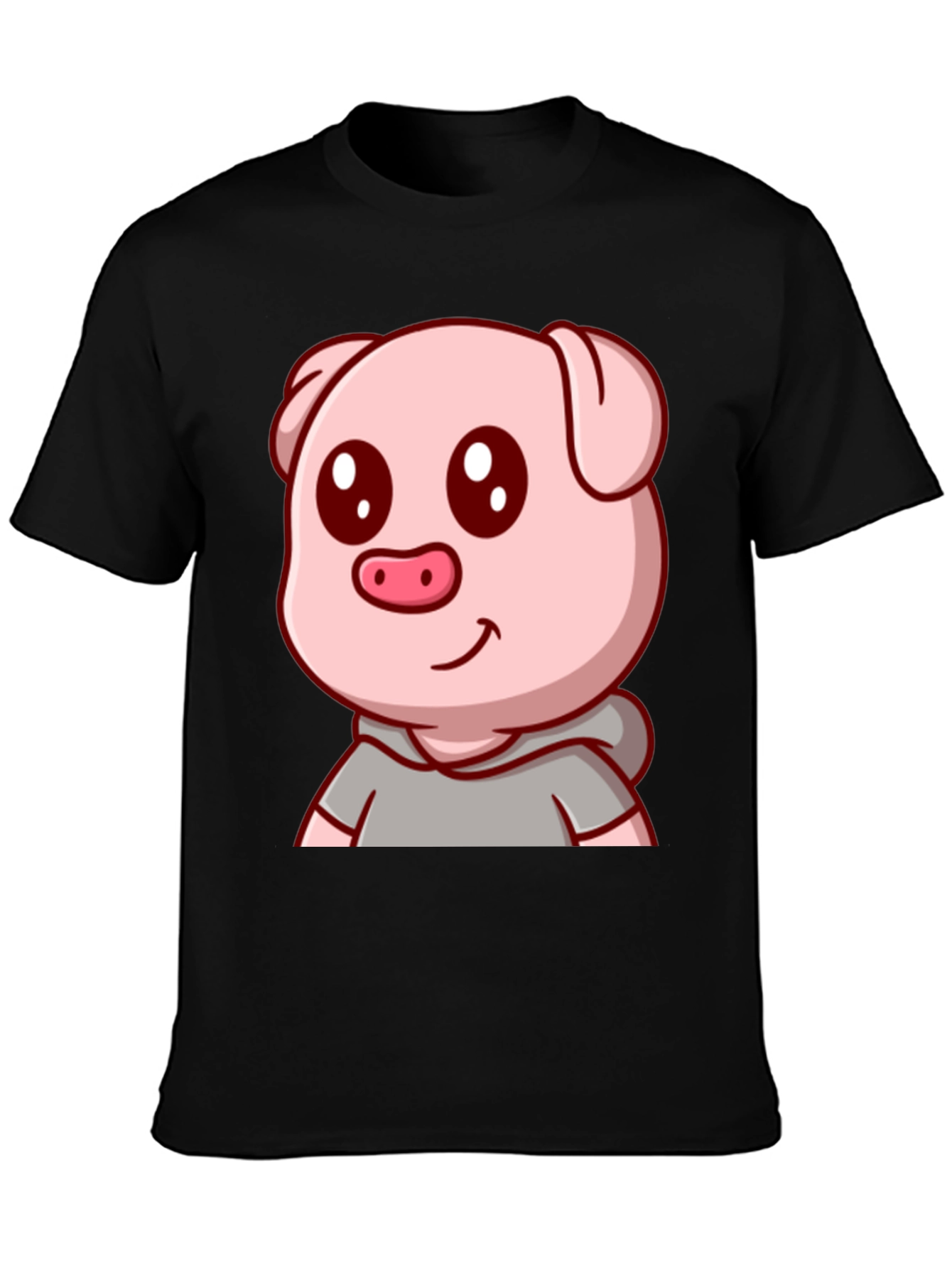 Cute Pig Cartoon Graphic Tee - Unisex Black T-Shirt