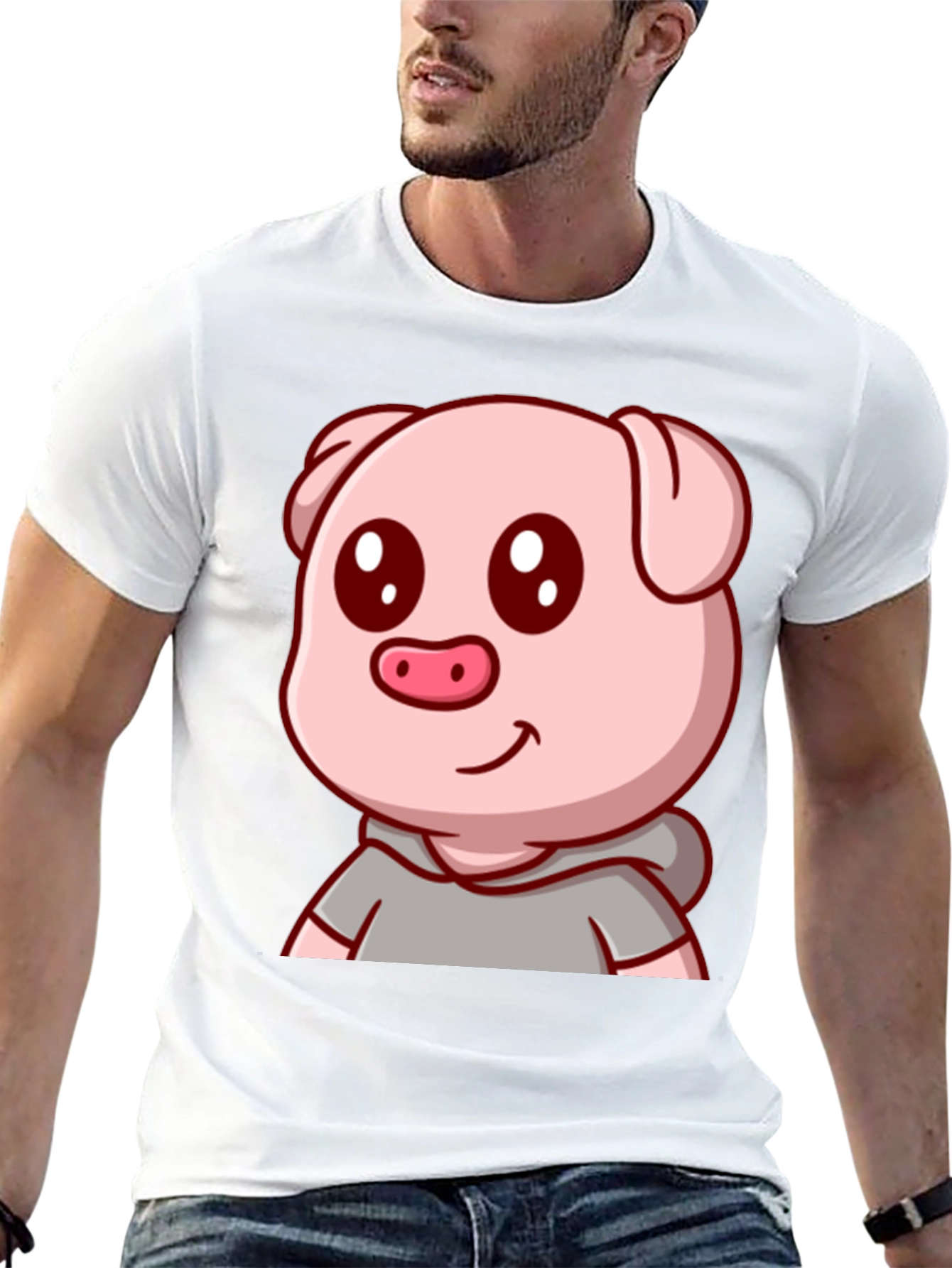 Cute Pig Cartoon Graphic Tee - Unisex Black T-Shirt