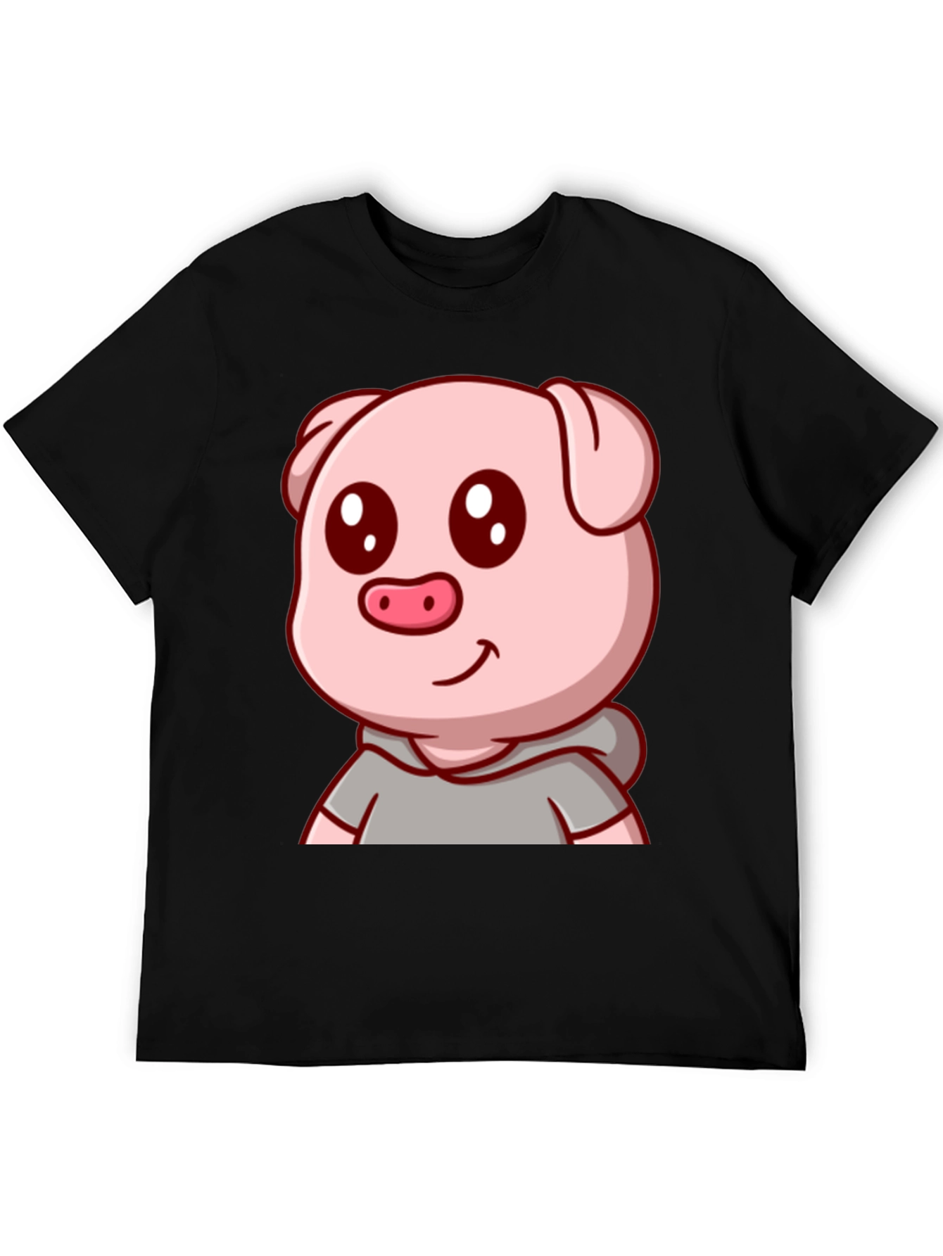 Cute Pig Cartoon Graphic Tee - Unisex Black T-Shirt