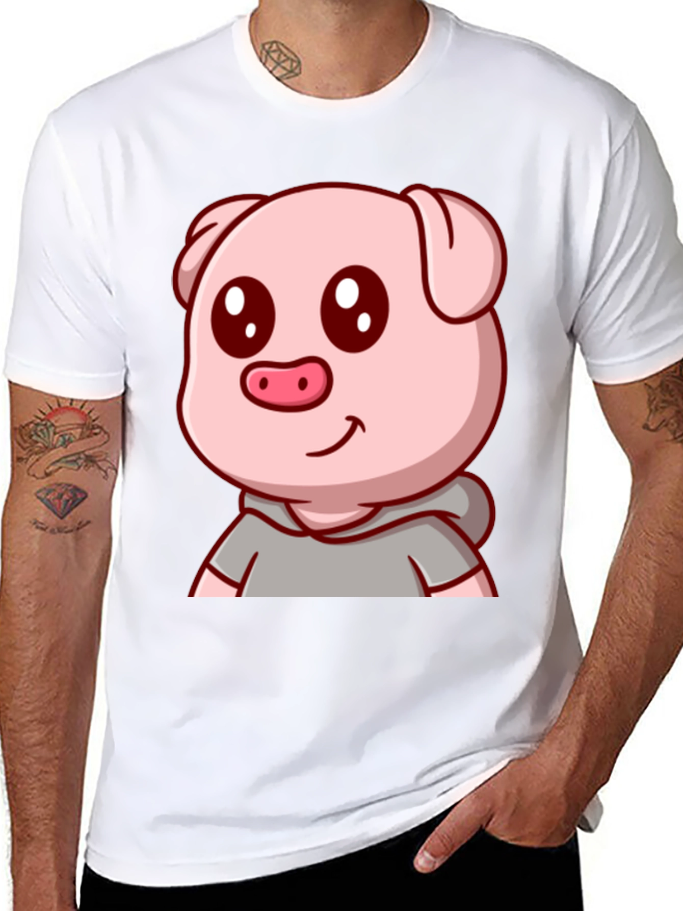 Cute Pig Cartoon Graphic Tee - Unisex Black T-Shirt