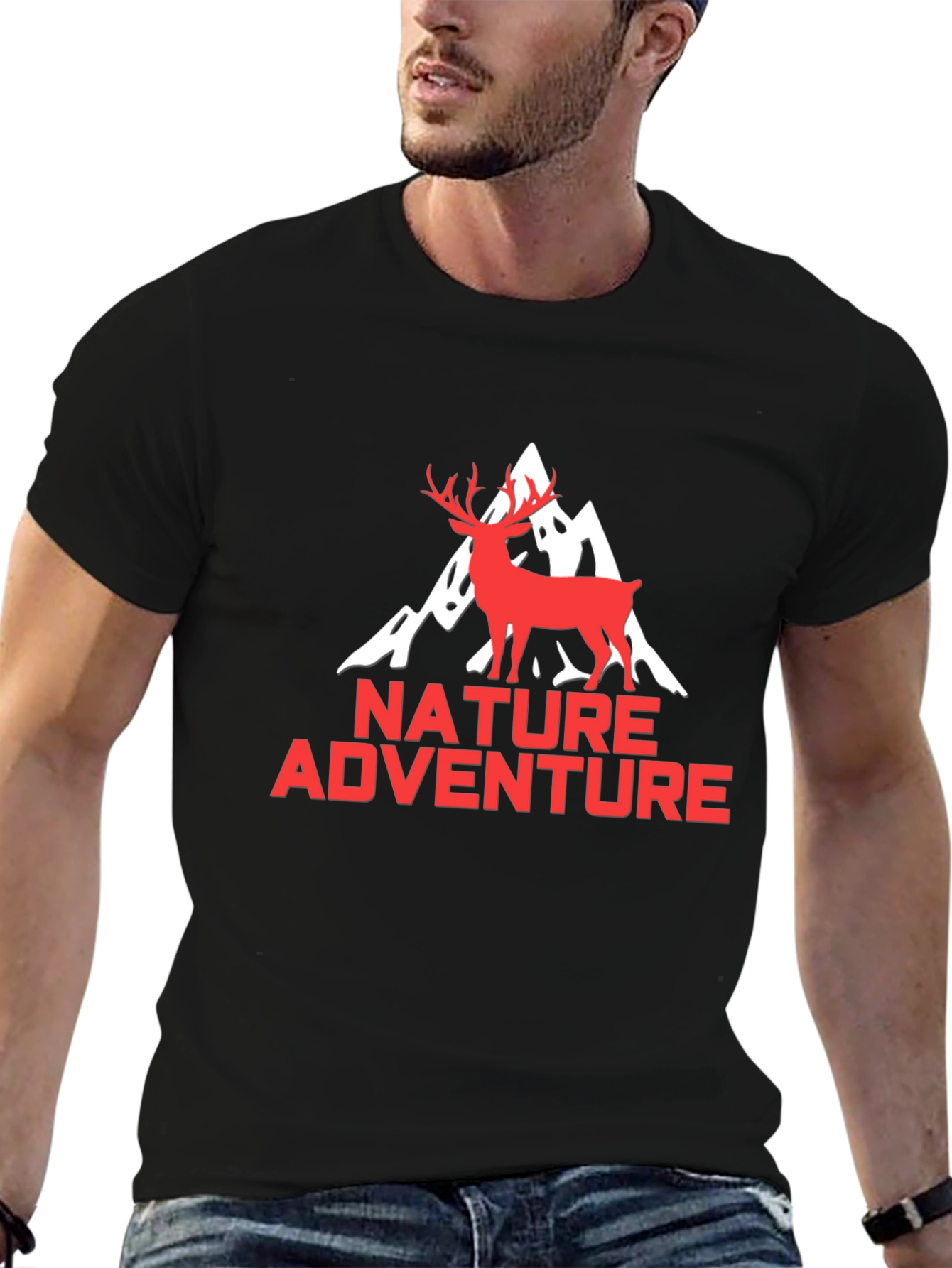 Nature Adventure Graphic Tee - Black Deer Mountain Shirt