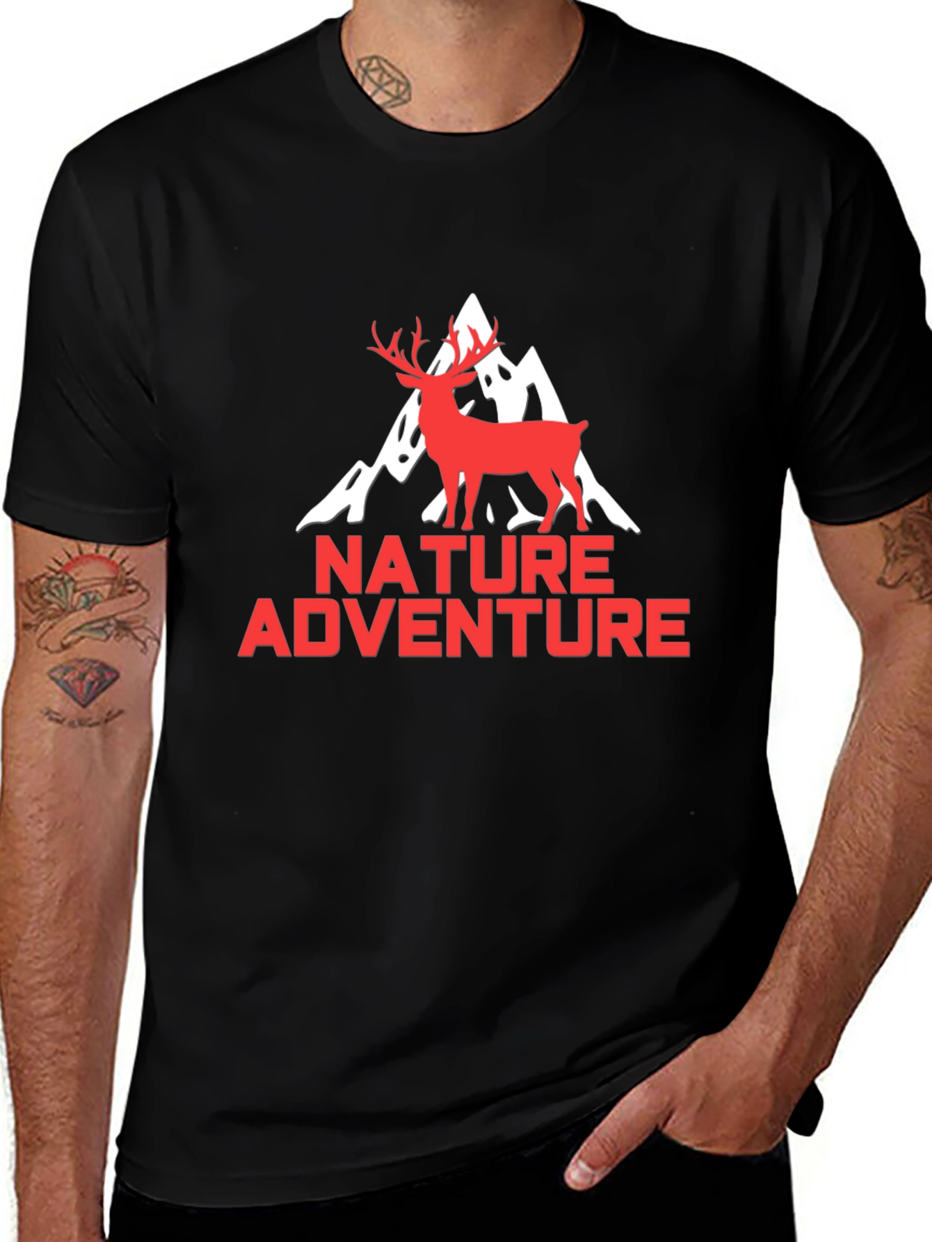Nature Adventure Graphic Tee - Black Deer Mountain Shirt