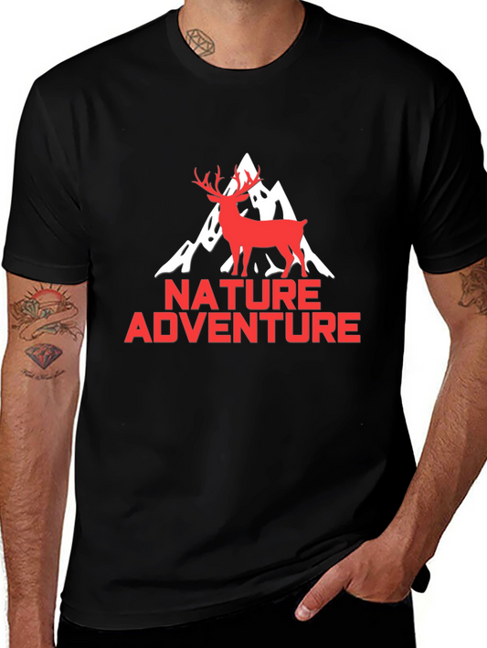 Nature Adventure Graphic Tee - Black Deer Mountain Shirt