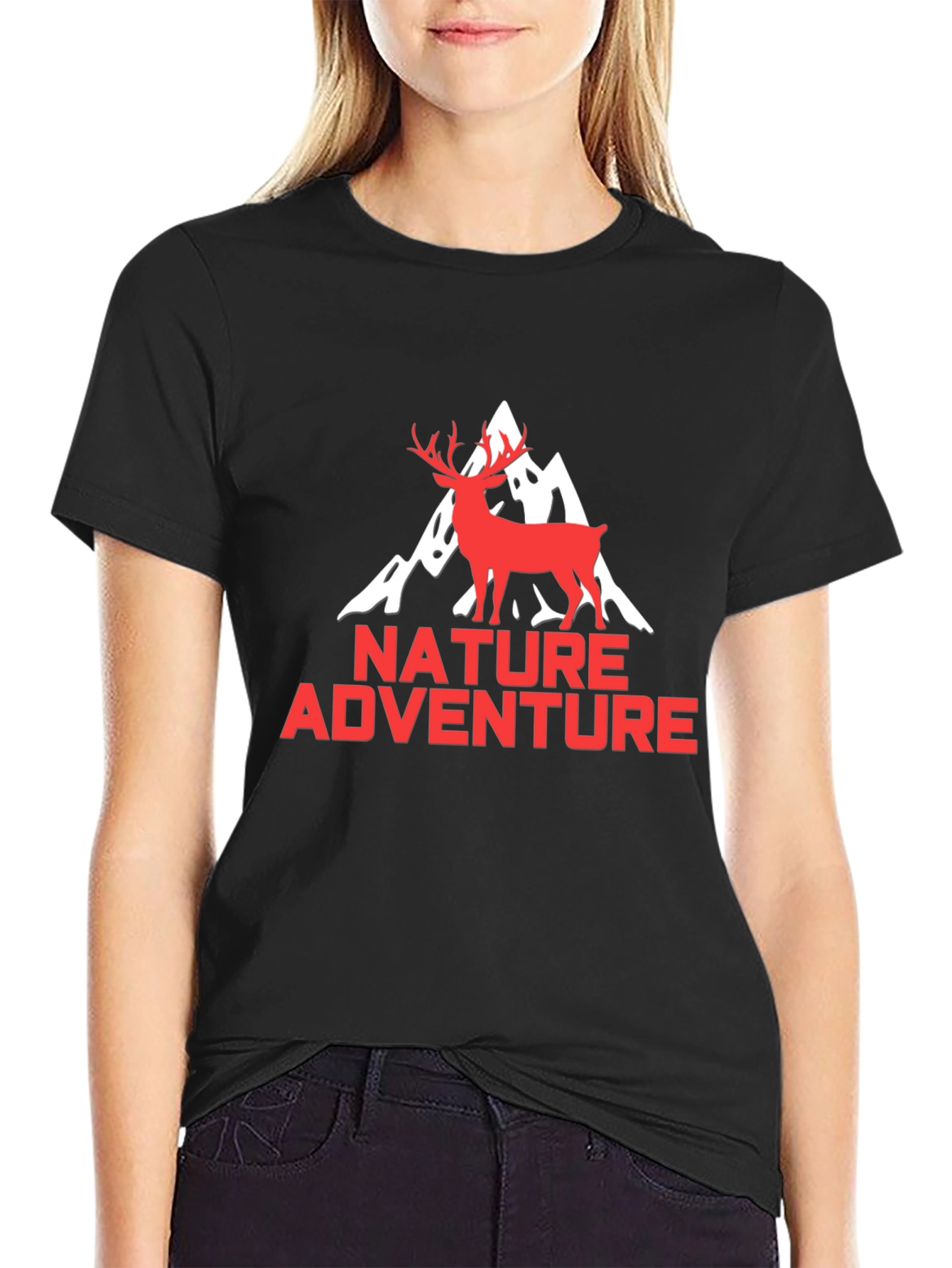 Nature Adventure Graphic Tee - Black Deer Mountain Shirt