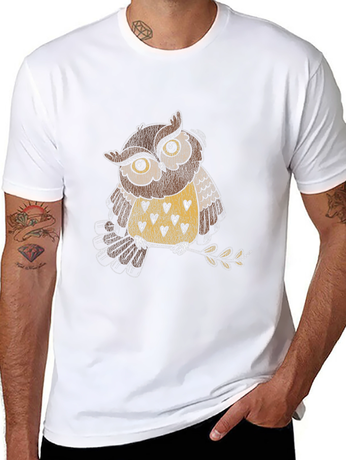 Owl Graphic Black T-Shirt - Mens Crew Neck Tee