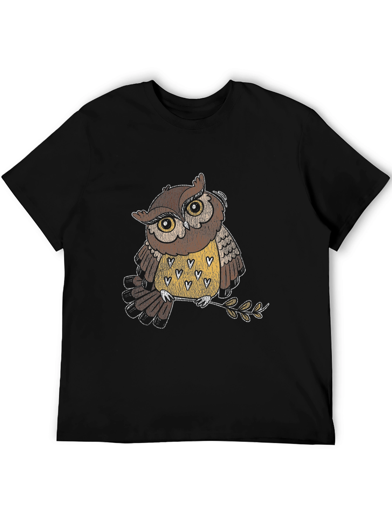 Owl Graphic Black T-Shirt - Mens Crew Neck Tee
