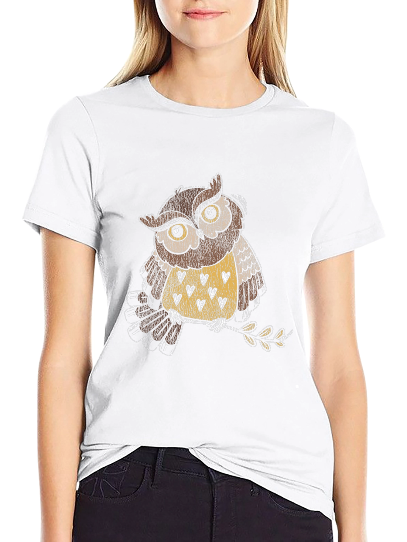 Owl Graphic Black T-Shirt - Mens Crew Neck Tee