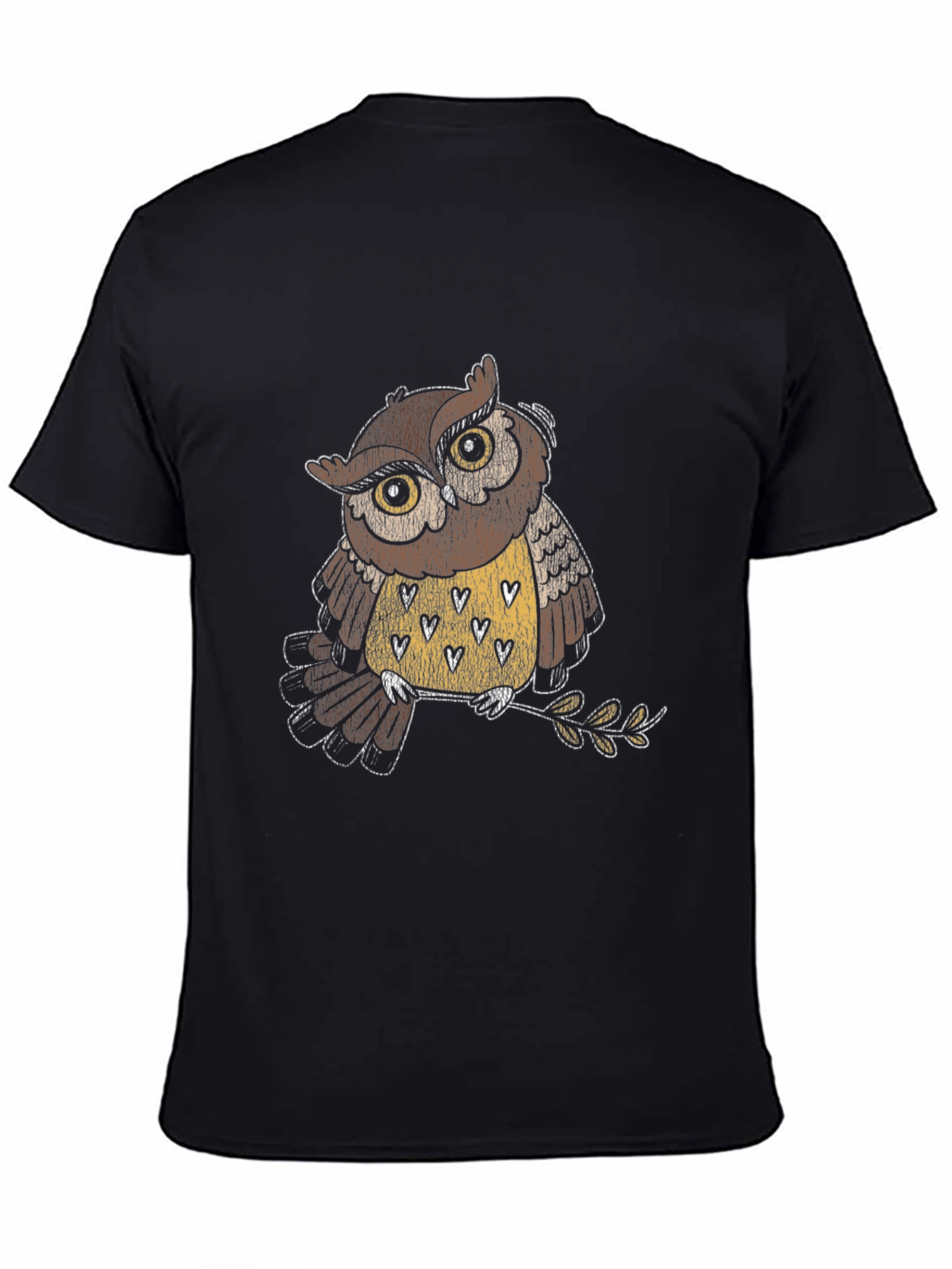 Owl Graphic Black T-Shirt - Mens Crew Neck Tee