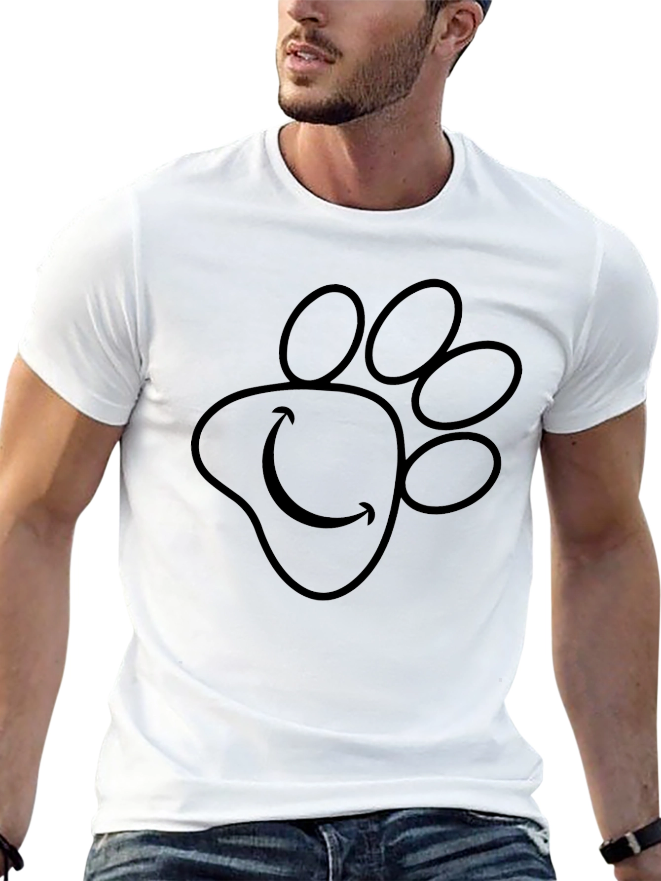 Paw Print Smiley Face Black T-Shirt