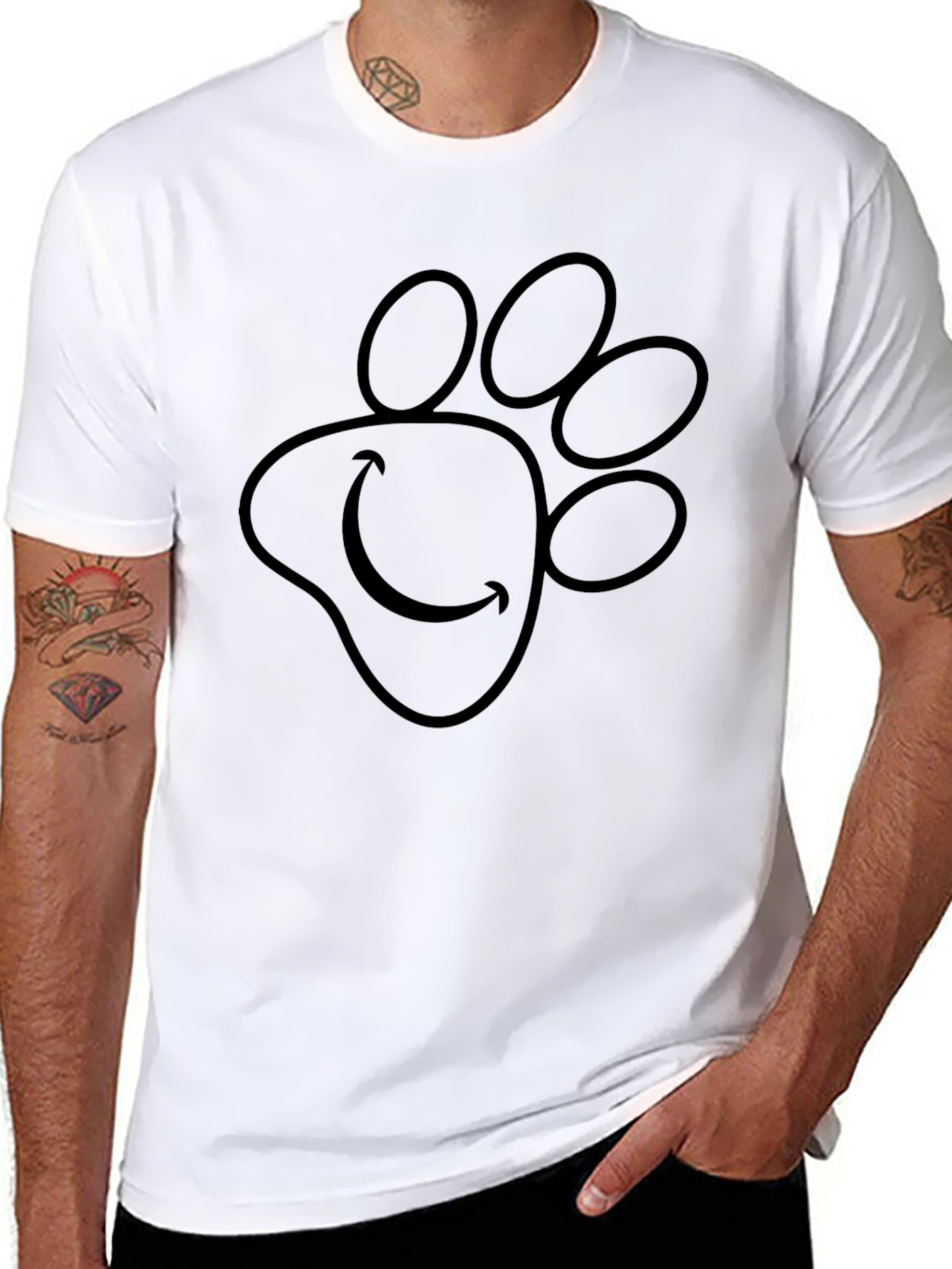 Paw Print Smiley Face Black T-Shirt