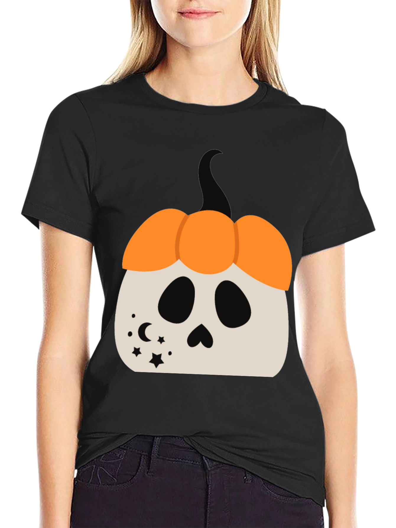 Halloween Pumpkin Skull Graphic Tee