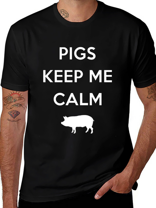 Pigs Keep Me Calm Black Graphic T-Shirt