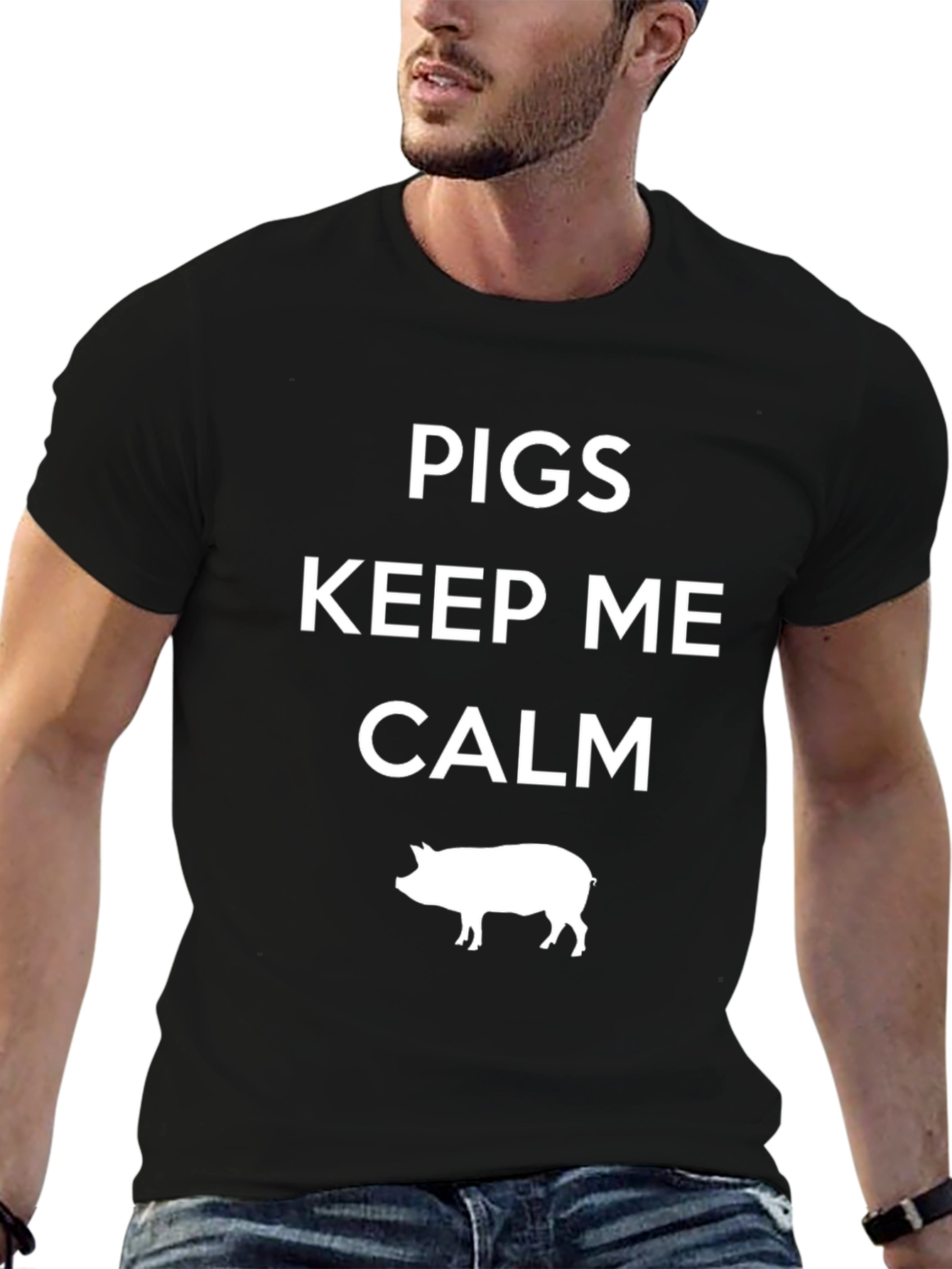 Pigs Keep Me Calm Black Graphic T-Shirt