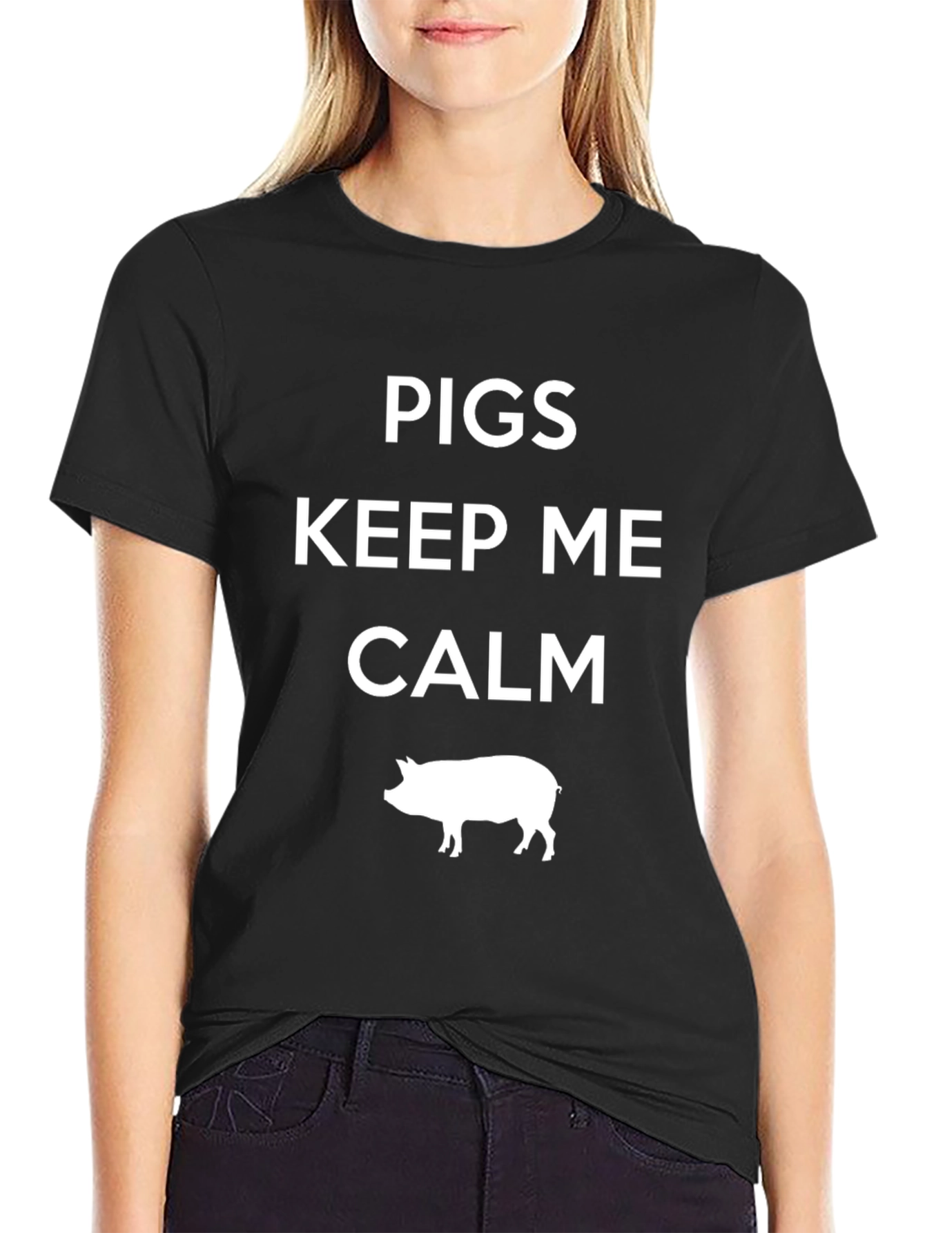 Pigs Keep Me Calm Black Graphic T-Shirt