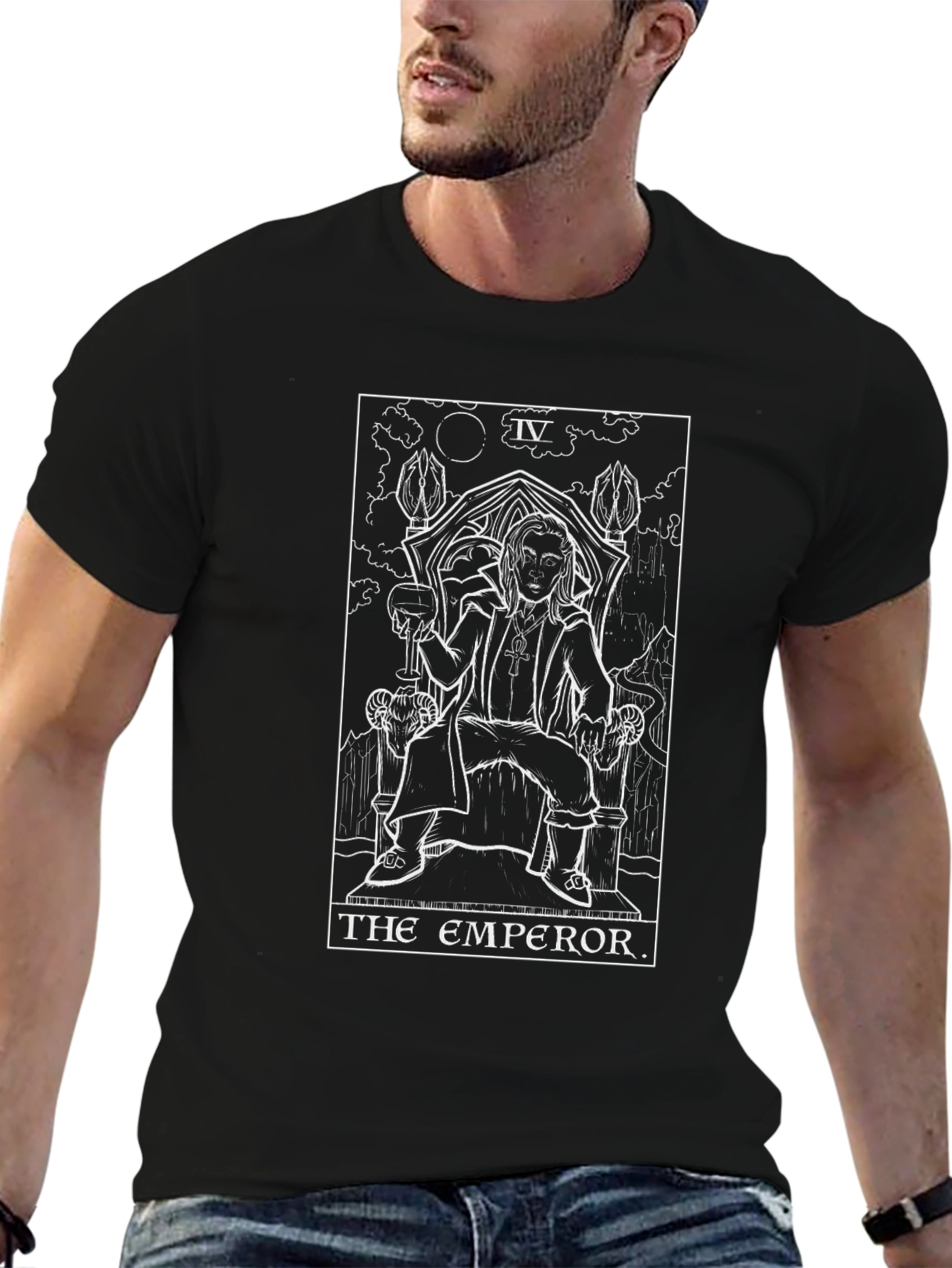 Emperor Tarot Card Graphic Print Black T-Shirt