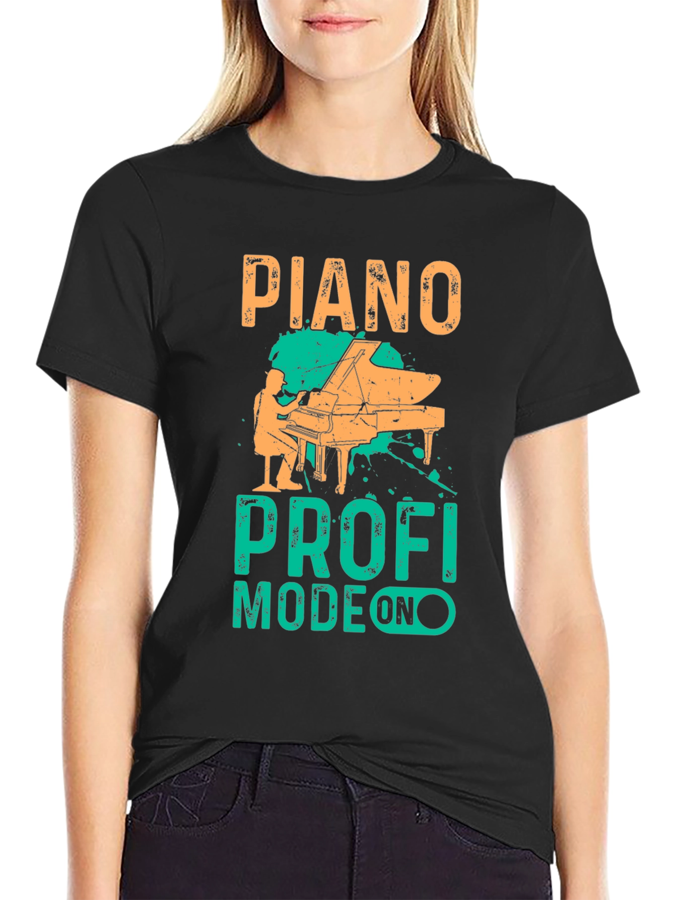 Piano Pro Mode On Black T-Shirt