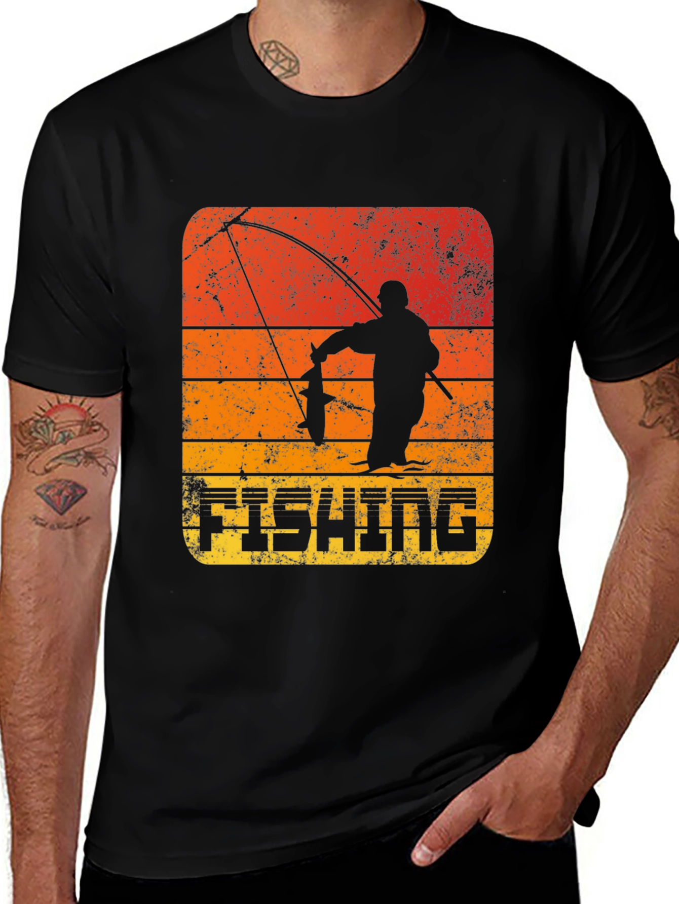 Retro Fishing T-Shirt - Angler Silhouette Design