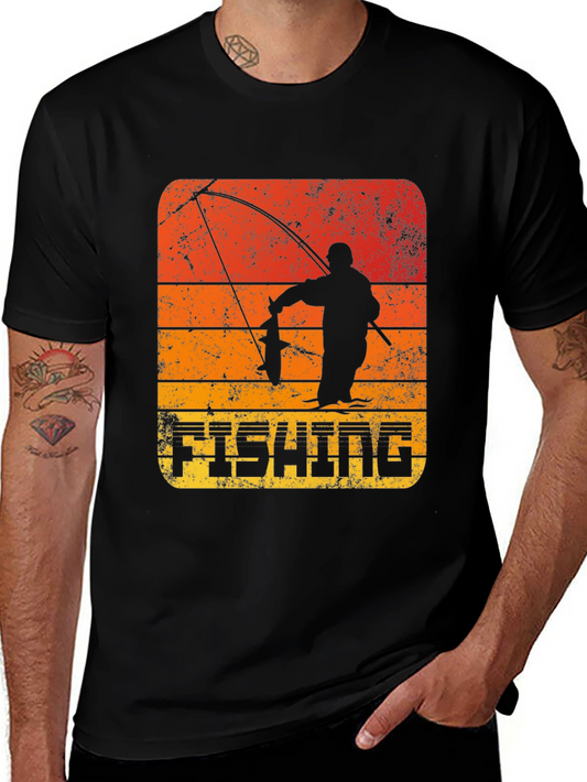 Retro Fishing T-Shirt - Angler Silhouette Design
