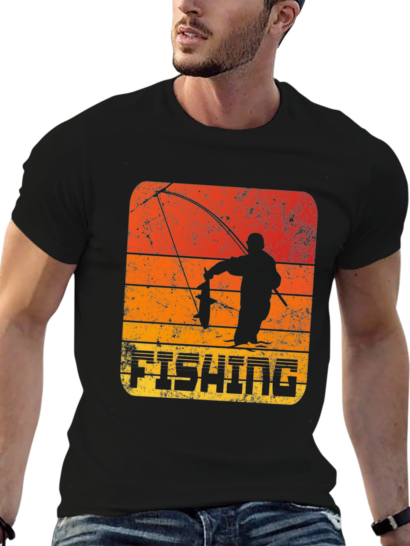 Retro Fishing T-Shirt - Angler Silhouette Design