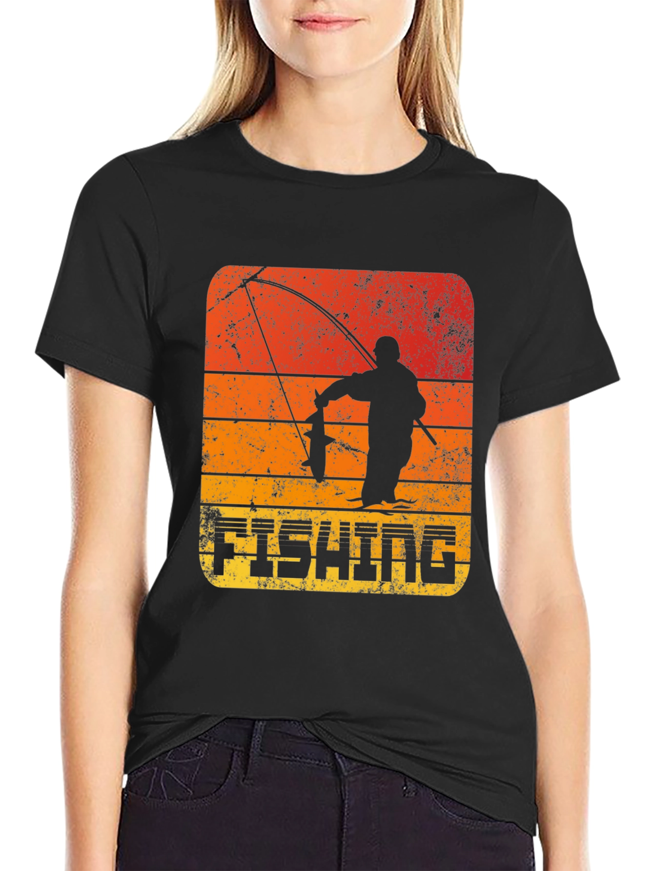 Retro Fishing T-Shirt - Angler Silhouette Design