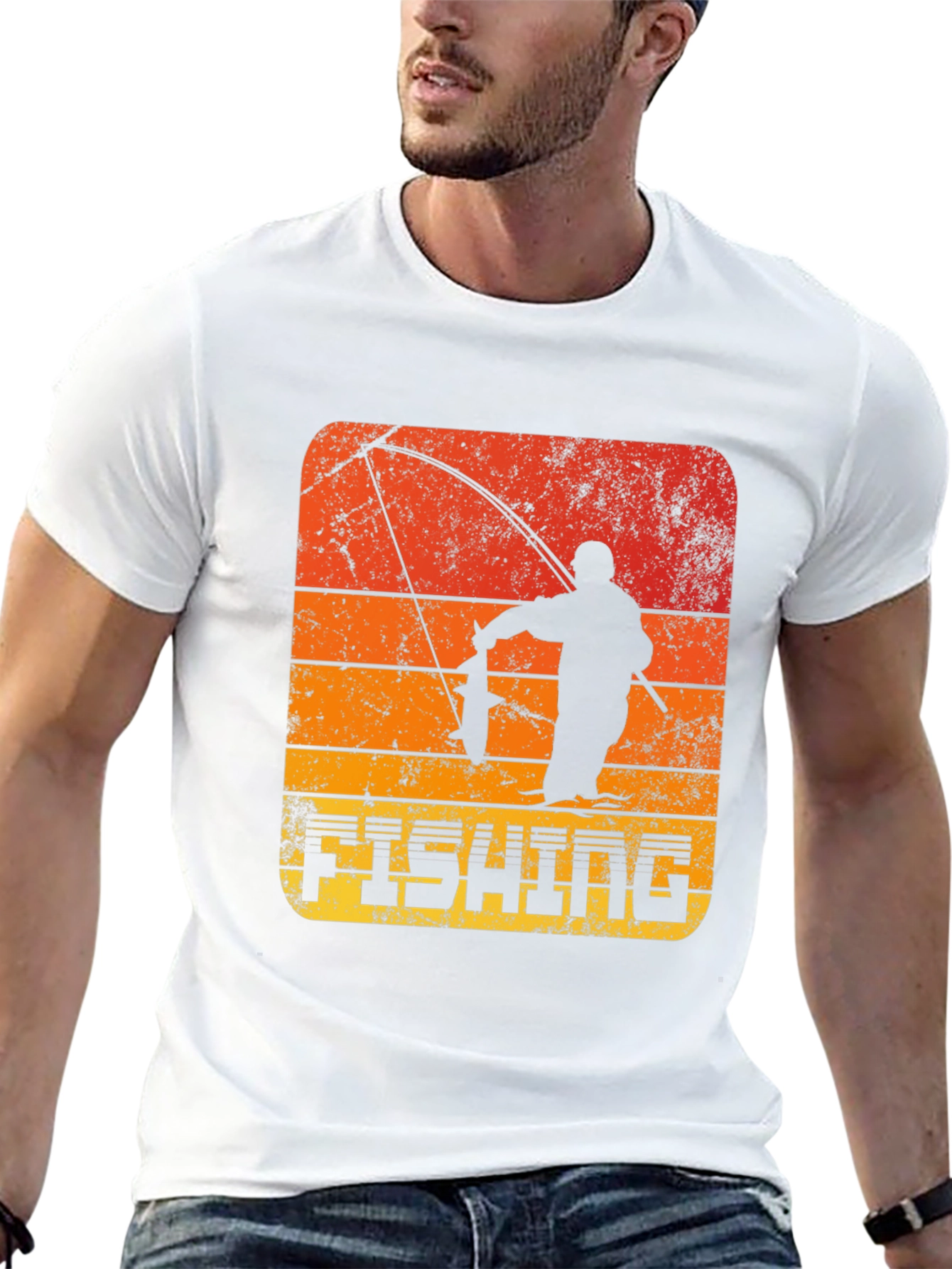 Retro Fishing T-Shirt - Angler Silhouette Design