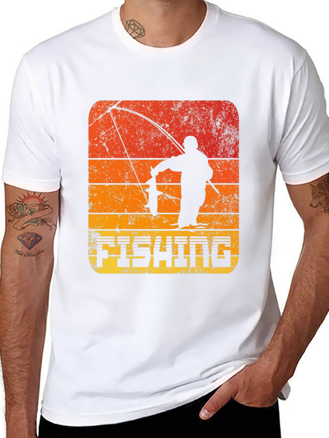 Retro Fishing T-Shirt - Angler Silhouette Design