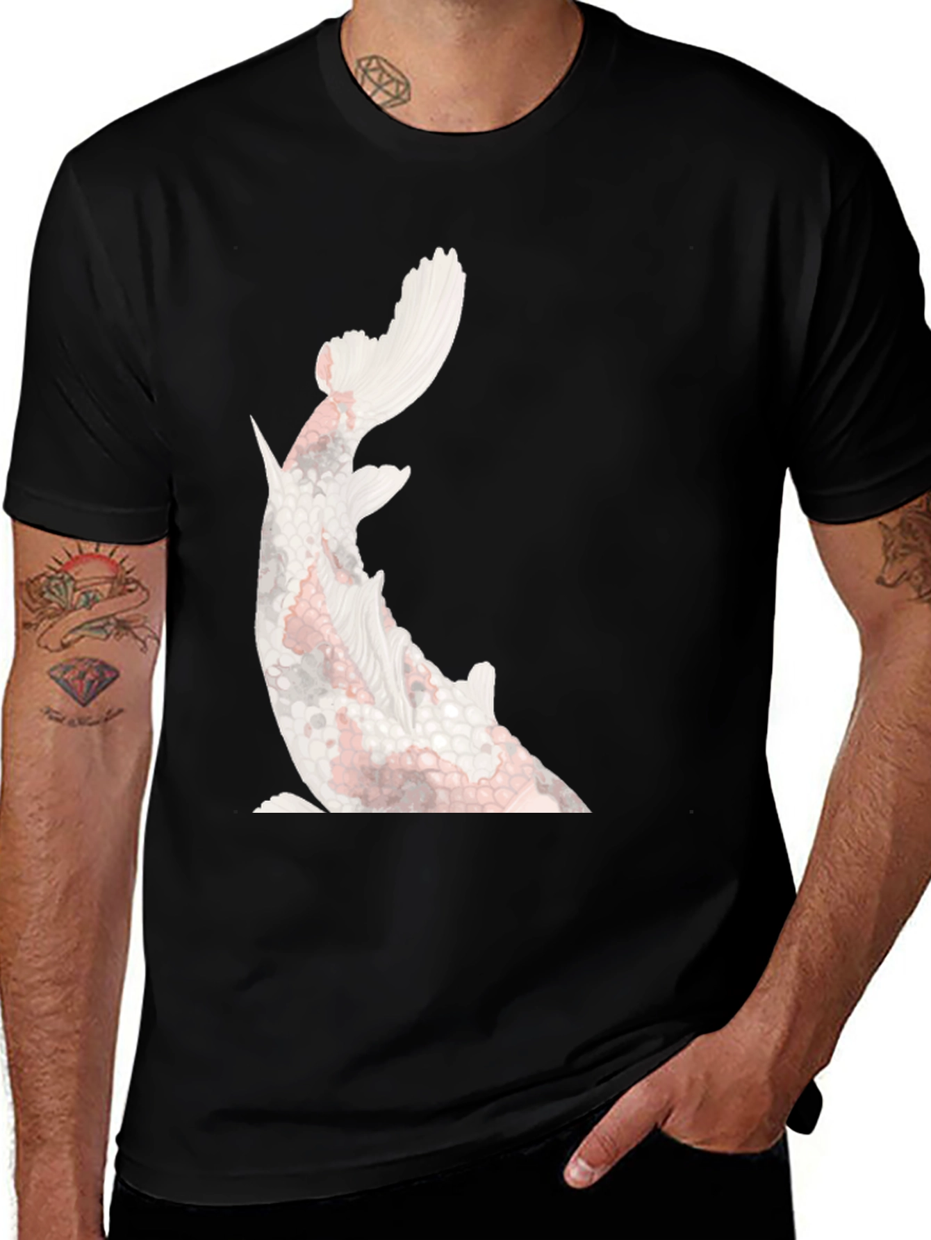 Koi Fish Graphic Tee - Stylish Black Cotton T-Shirt