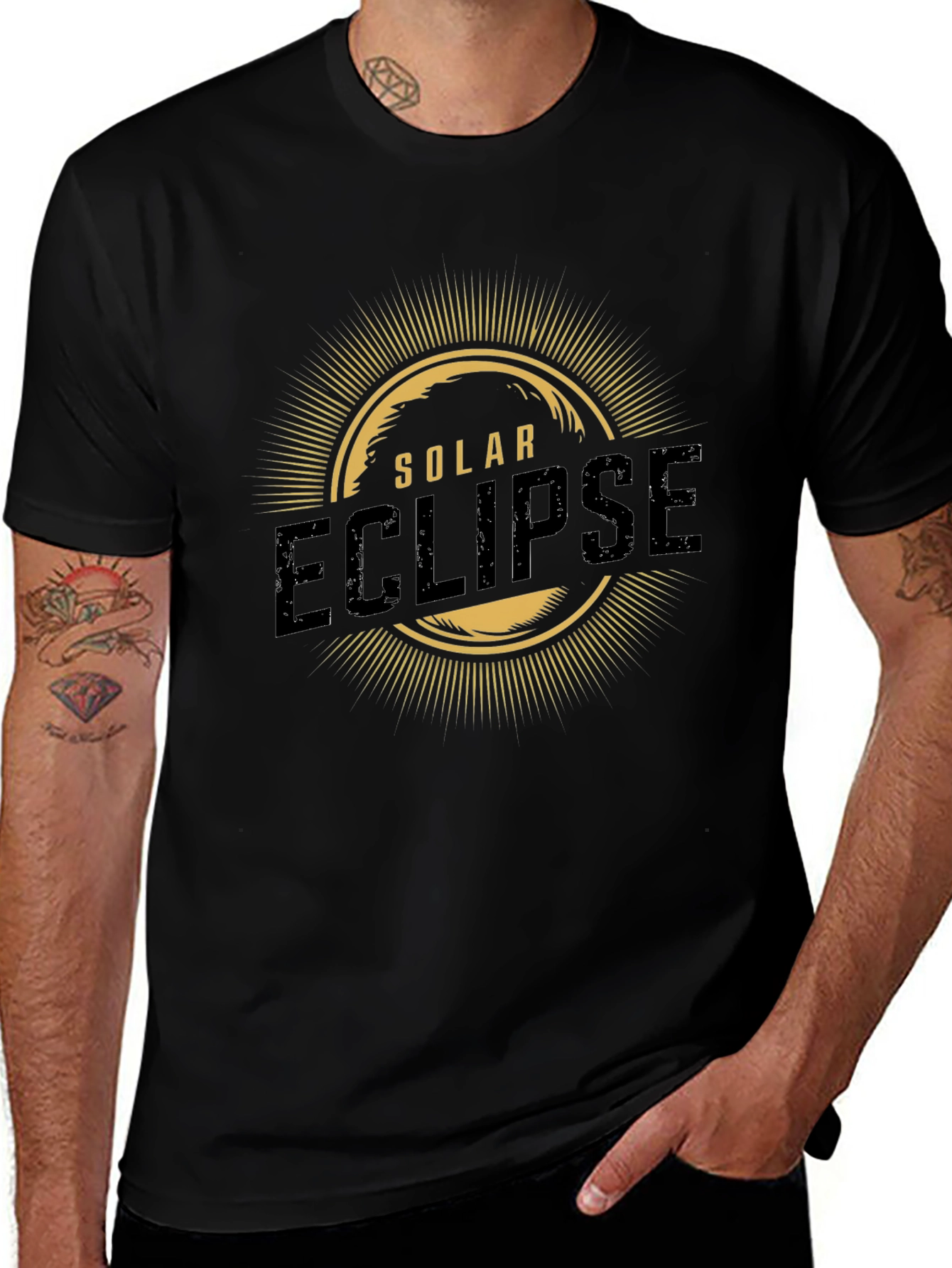 Solar Eclipse Graphic Print Mens Black T-Shirt