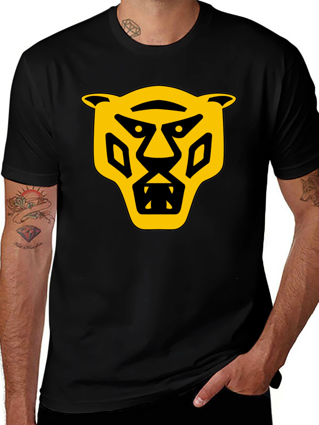 Bold Graphic T-Shirt: Yellow Panther Design