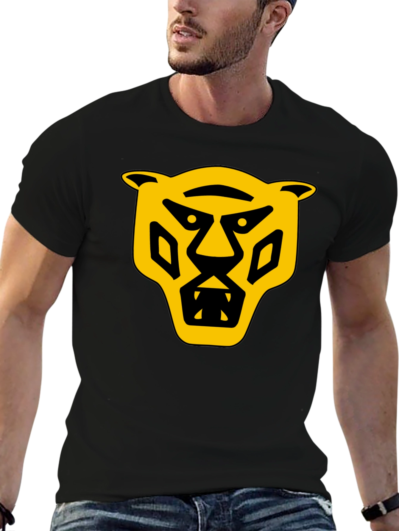 Bold Graphic T-Shirt: Yellow Panther Design