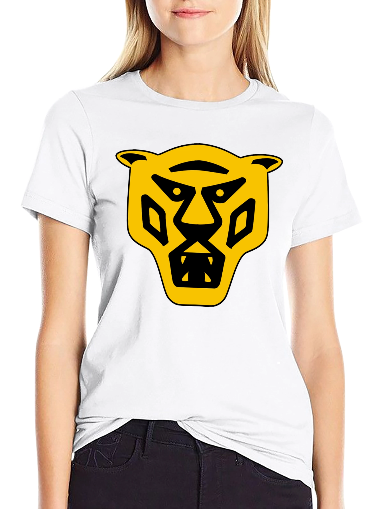 Bold Graphic T-Shirt: Yellow Panther Design