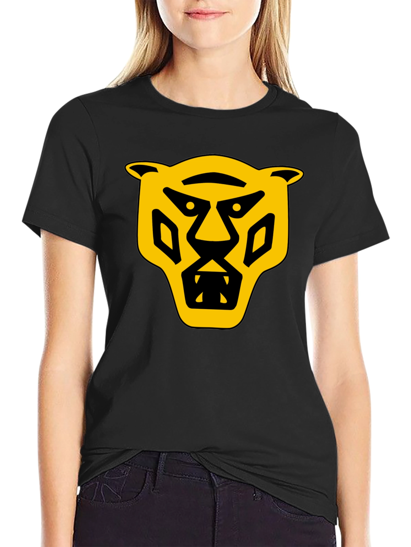 Bold Graphic T-Shirt: Yellow Panther Design