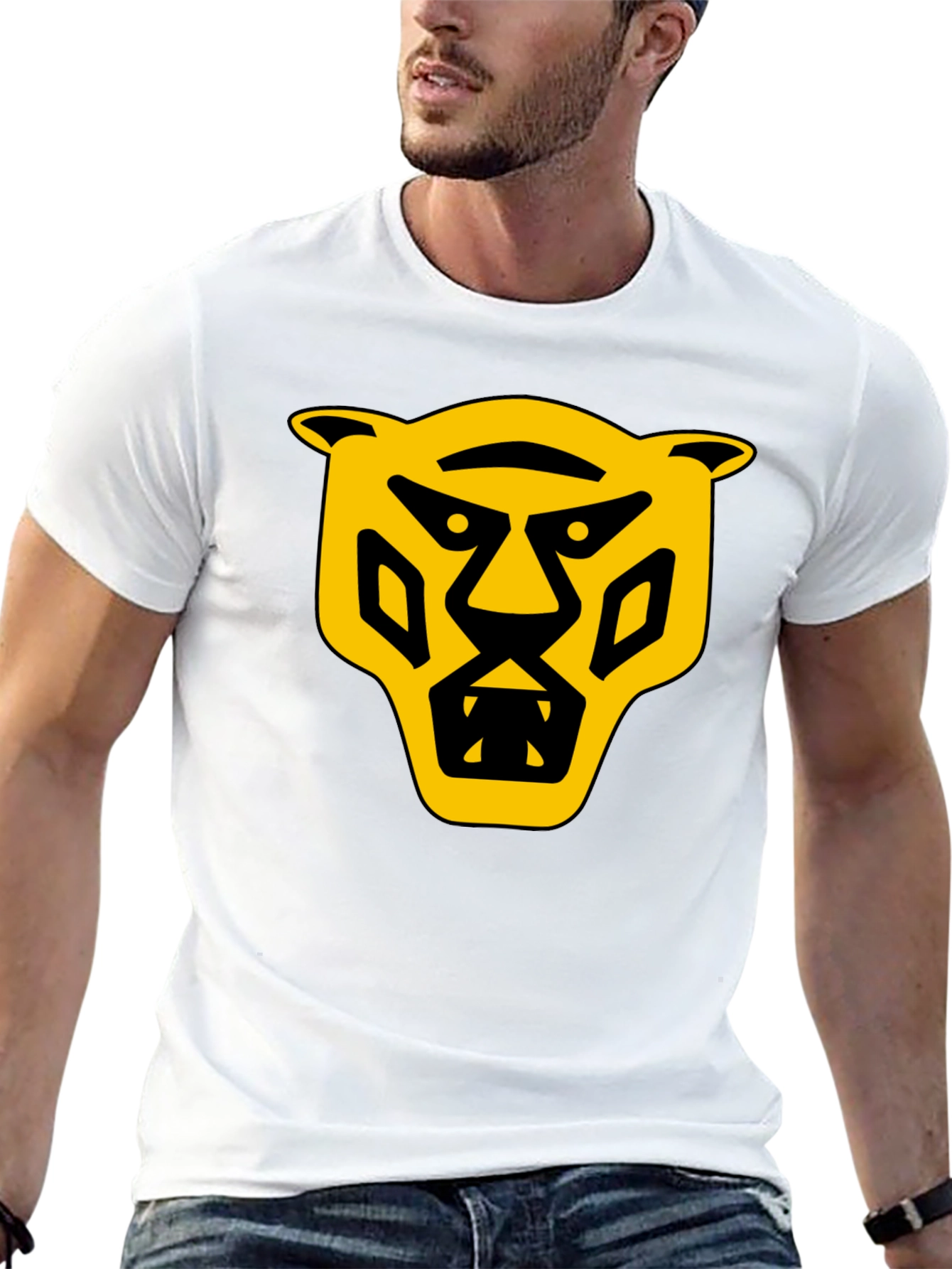 Bold Graphic T-Shirt: Yellow Panther Design