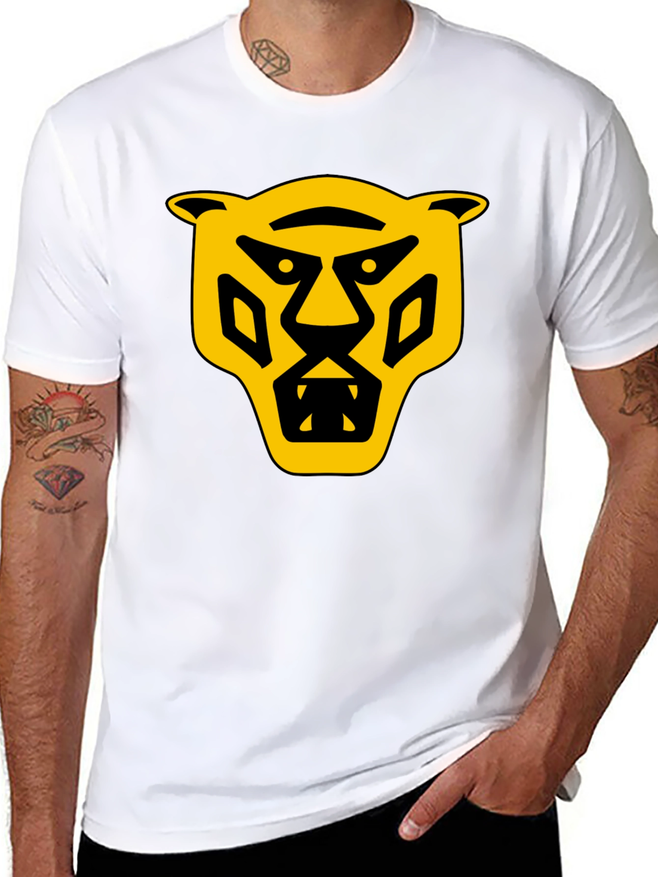 Bold Graphic T-Shirt: Yellow Panther Design
