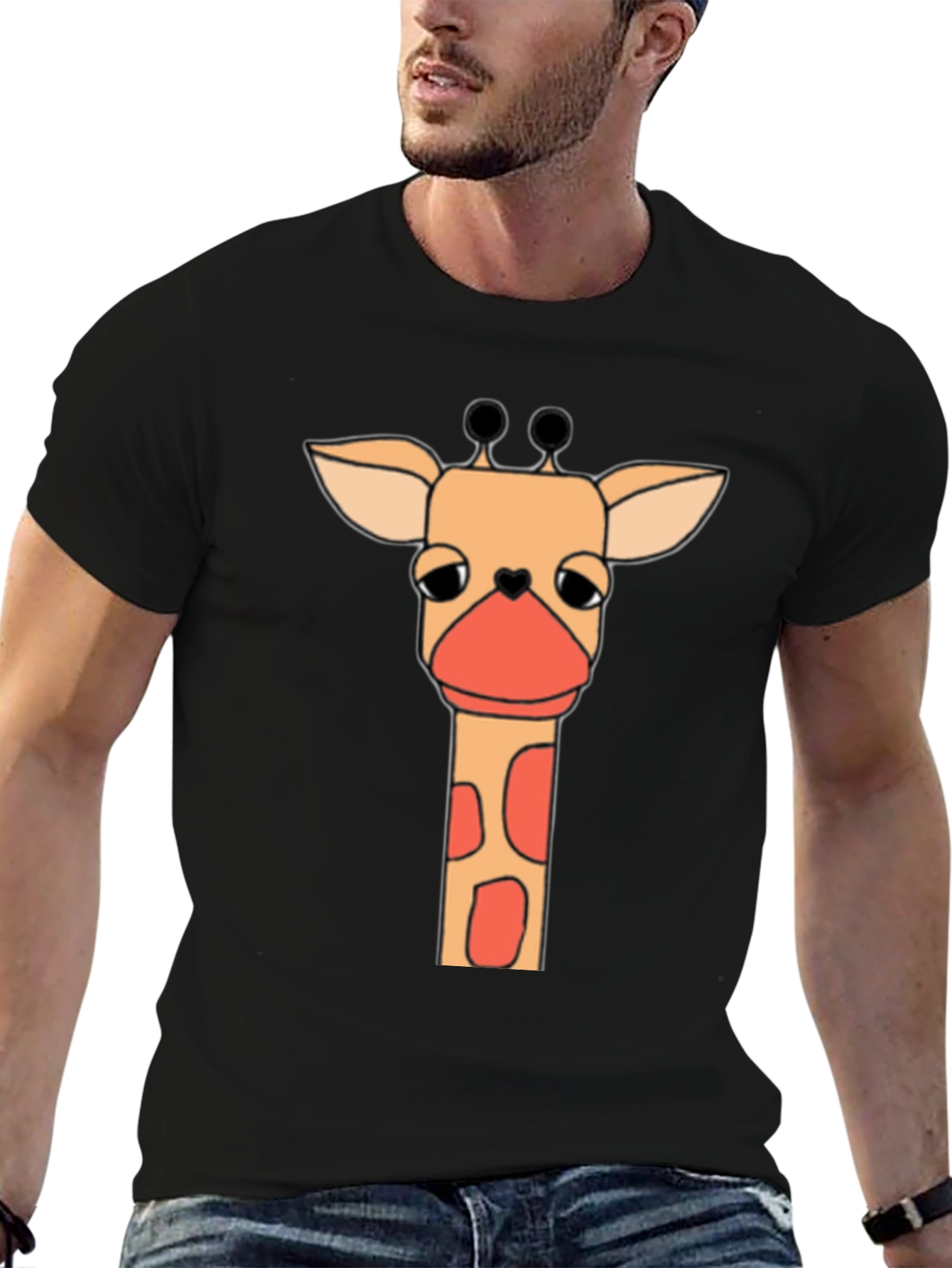 Giraffe Graphic Tee - Soft Black Cotton T-Shirt