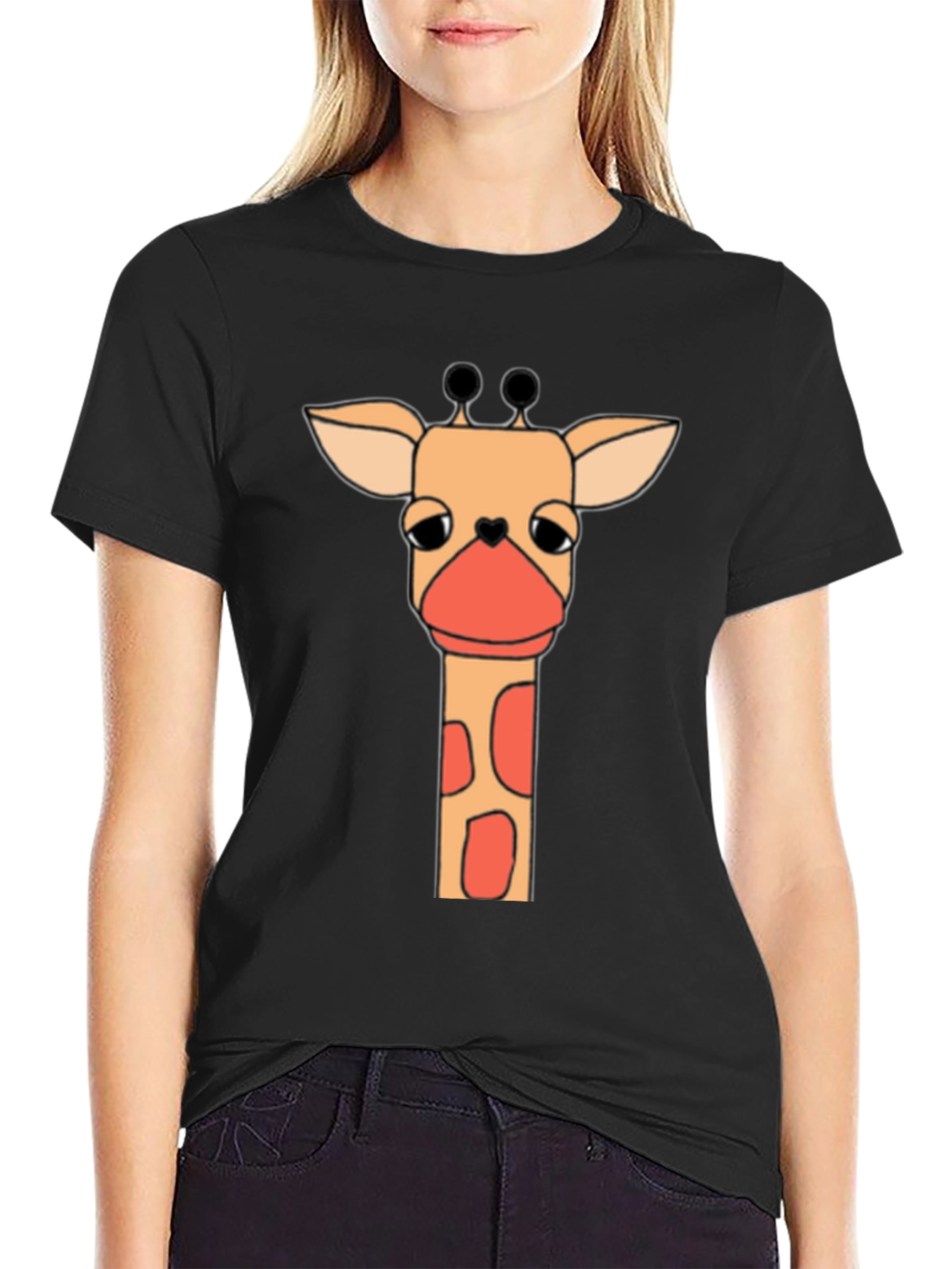 Giraffe Graphic Tee - Soft Black Cotton T-Shirt