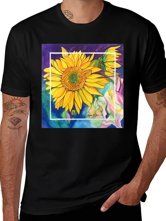 Sunflower Art Graphic Black T-Shirt