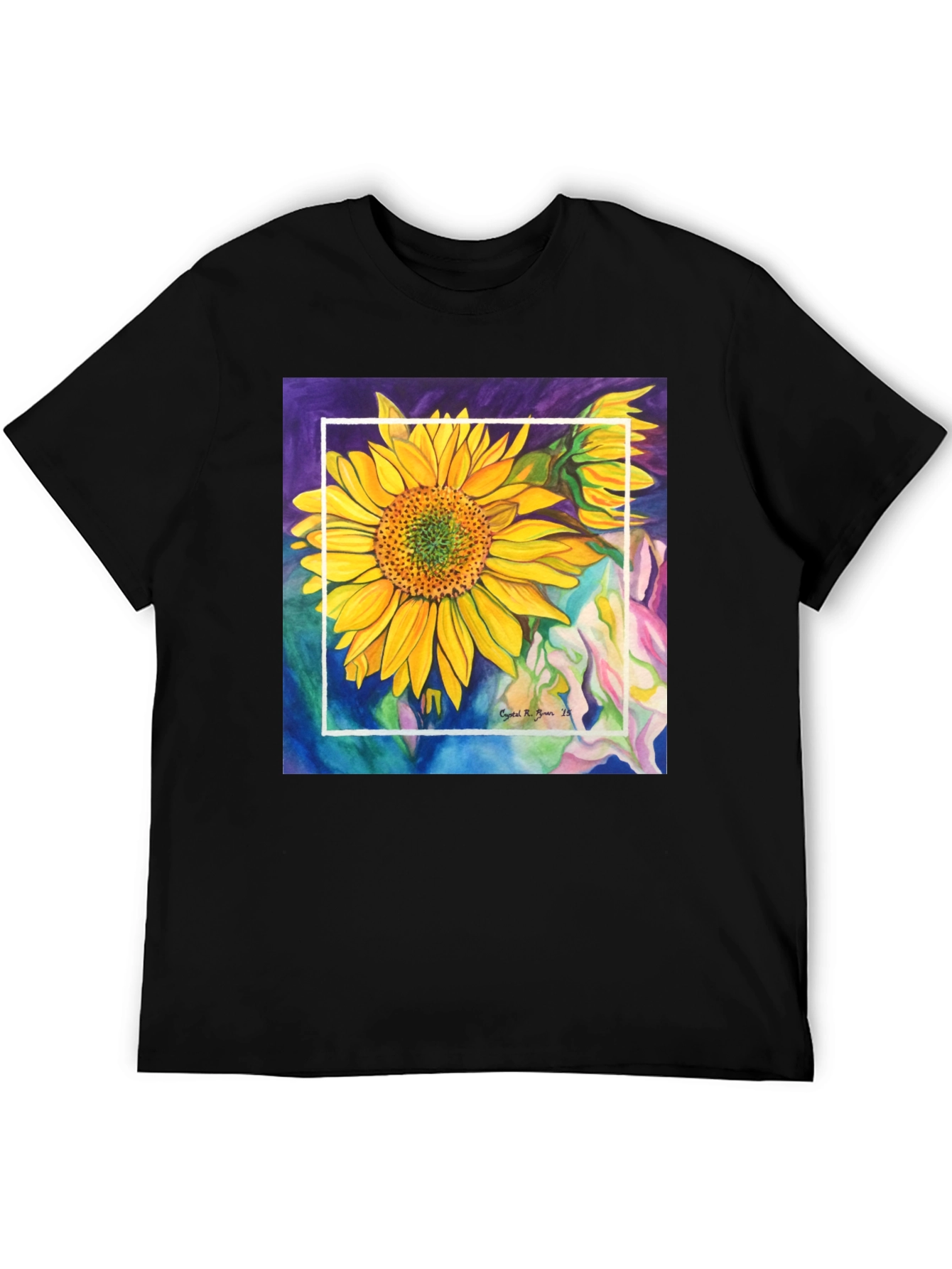 Sunflower Art Graphic Black T-Shirt