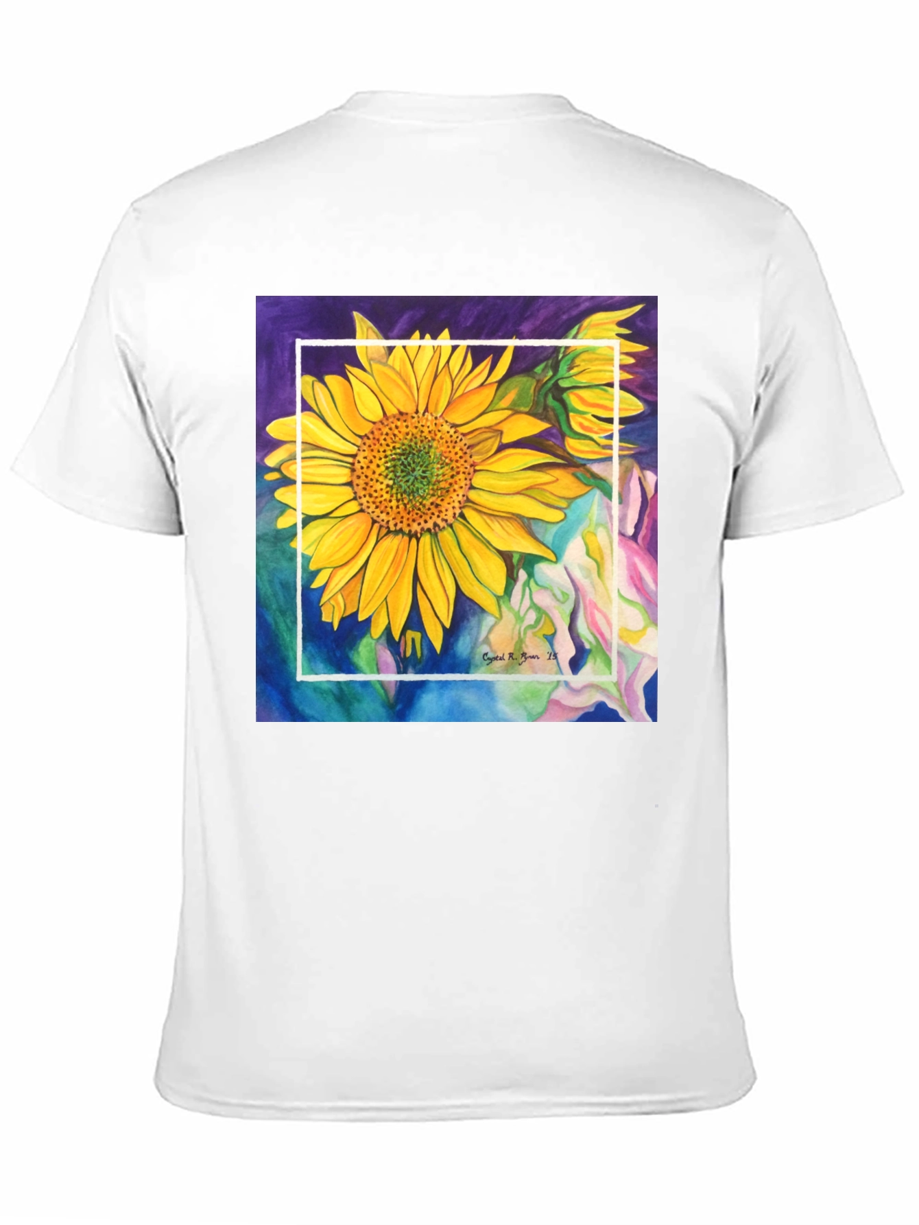 Sunflower Art Graphic Black T-Shirt