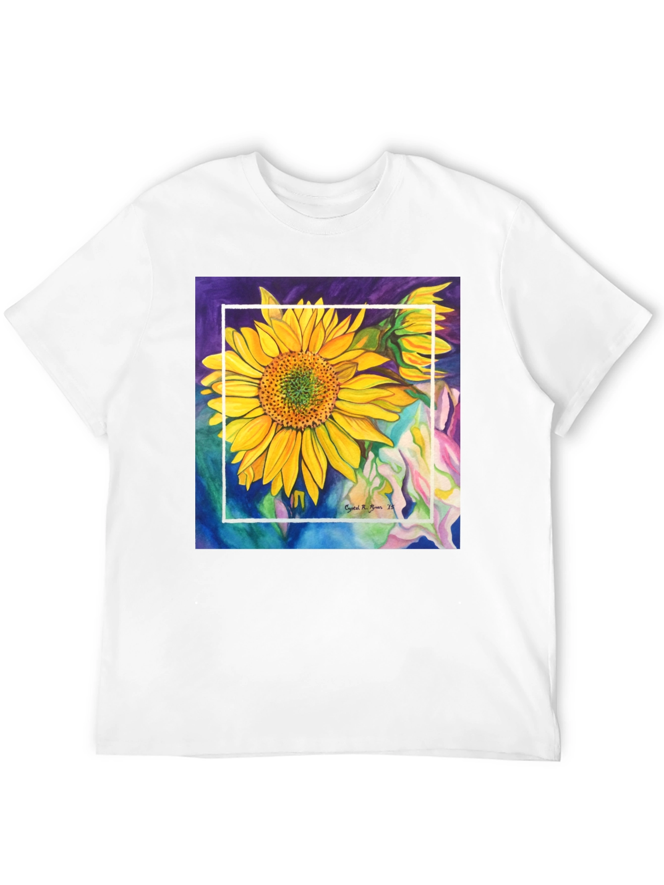 Sunflower Art Graphic Black T-Shirt