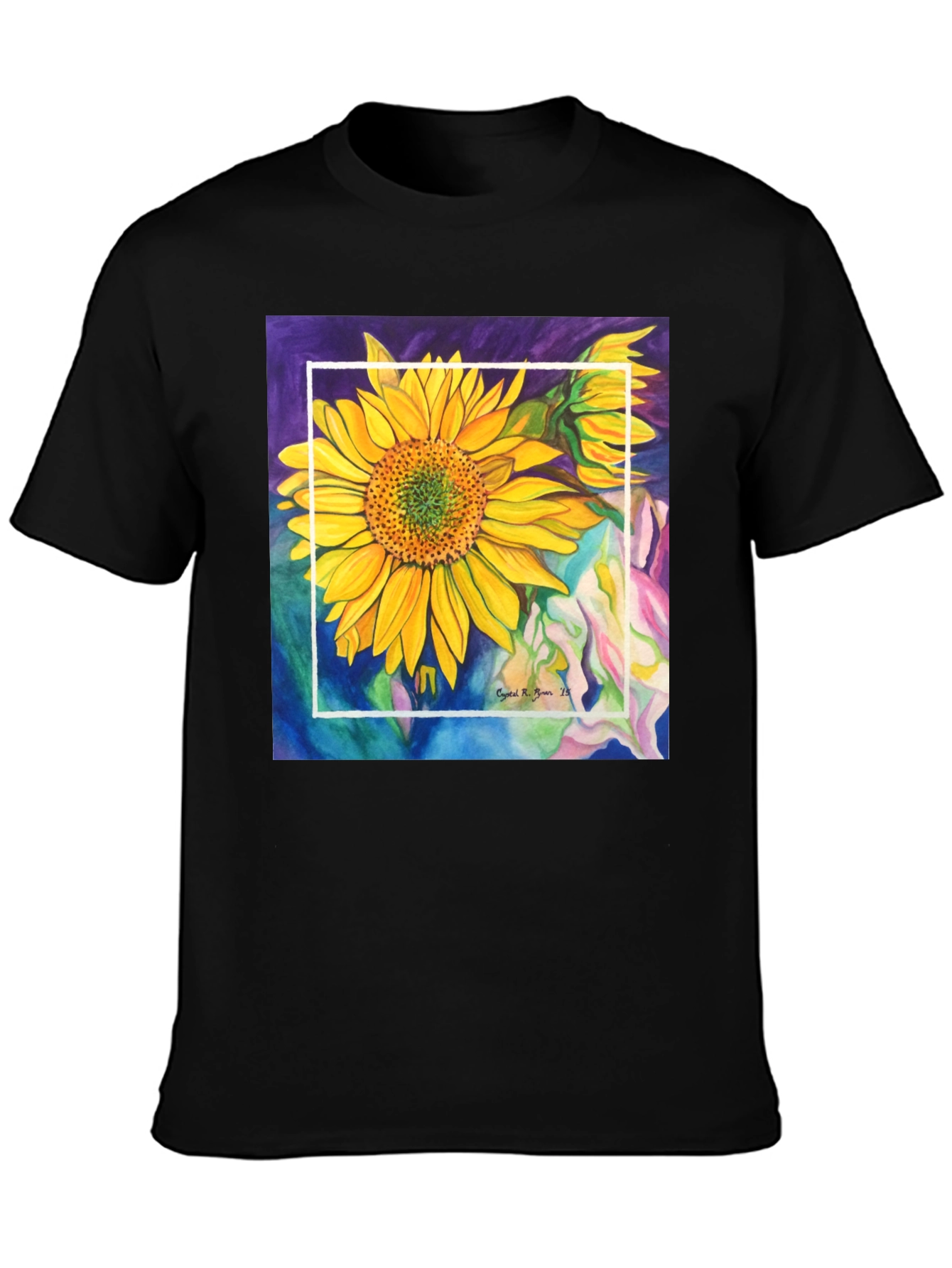 Sunflower Art Graphic Black T-Shirt