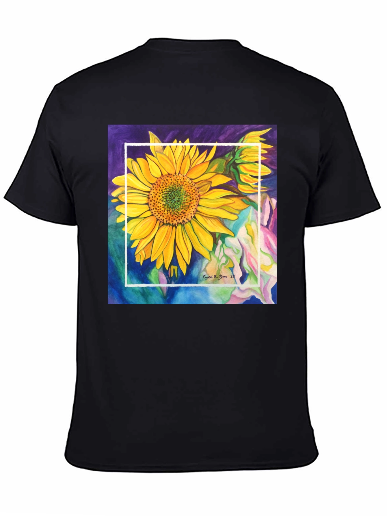 Sunflower Art Graphic Black T-Shirt