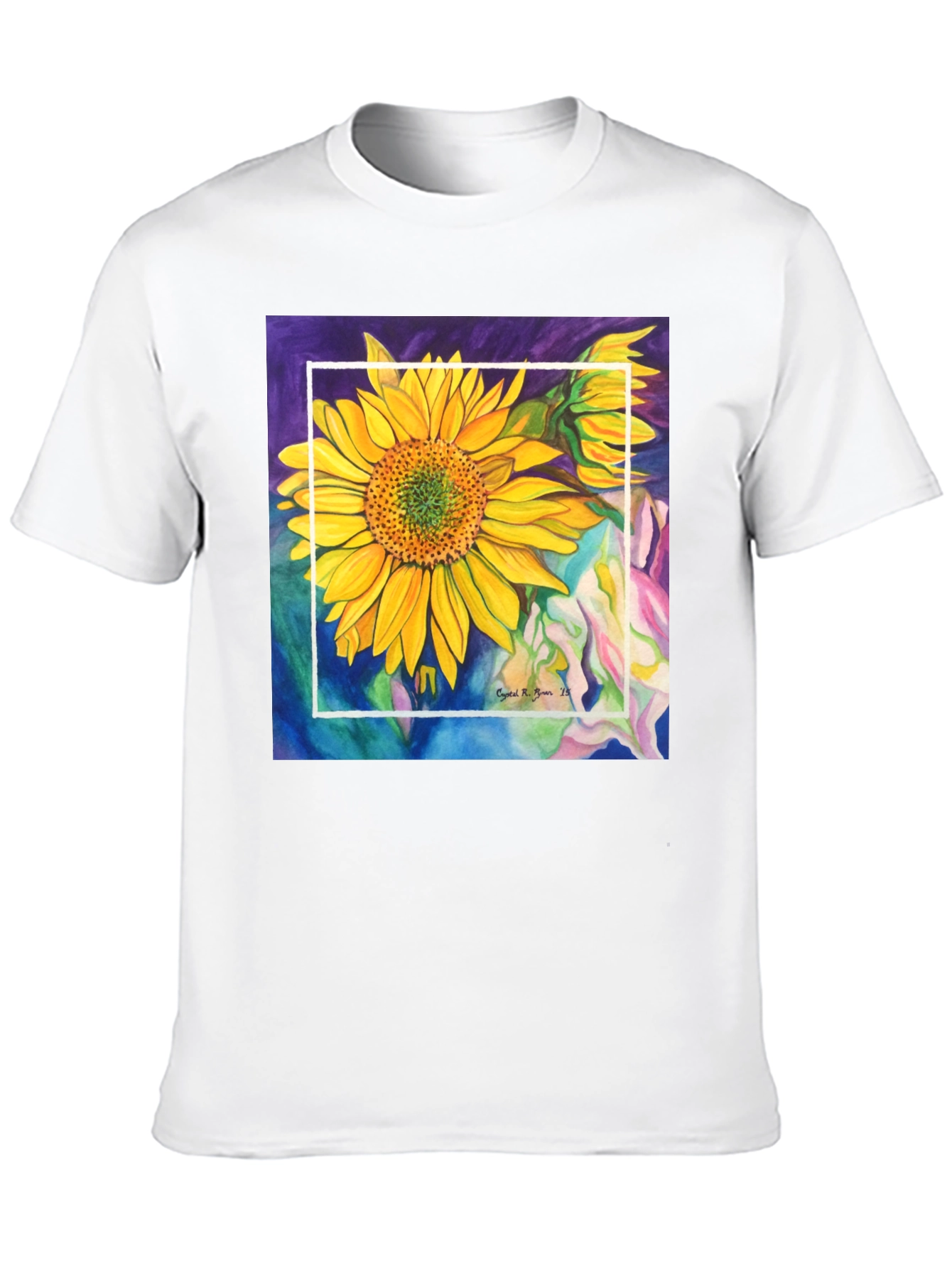 Sunflower Art Graphic Black T-Shirt