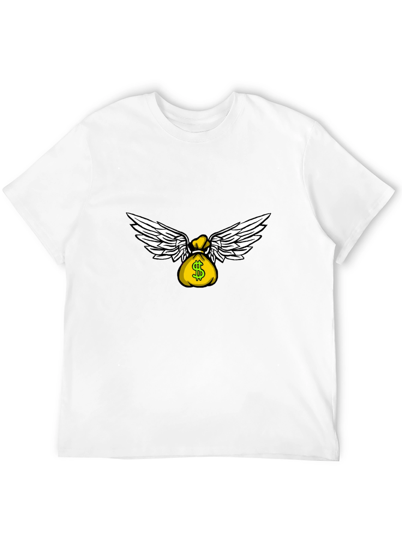 Money Bag with Wings Graphic T-Shirt - Black