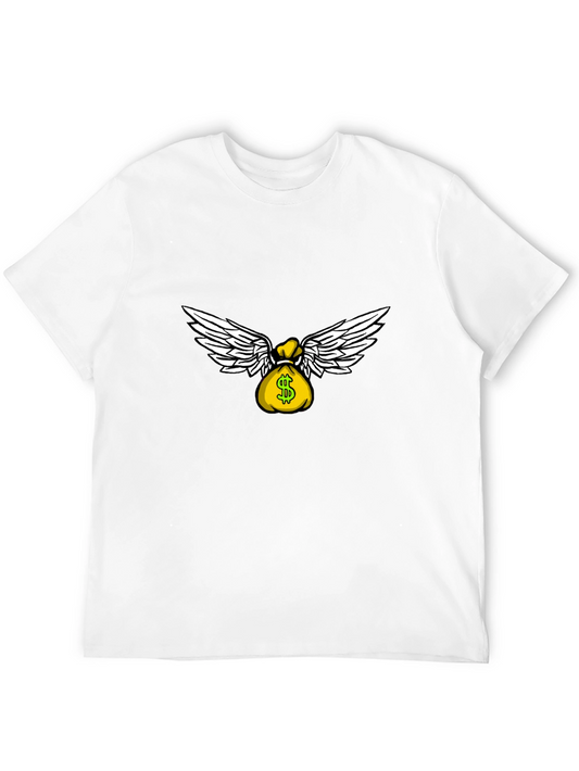 Money Bag with Wings Graphic T-Shirt - Black