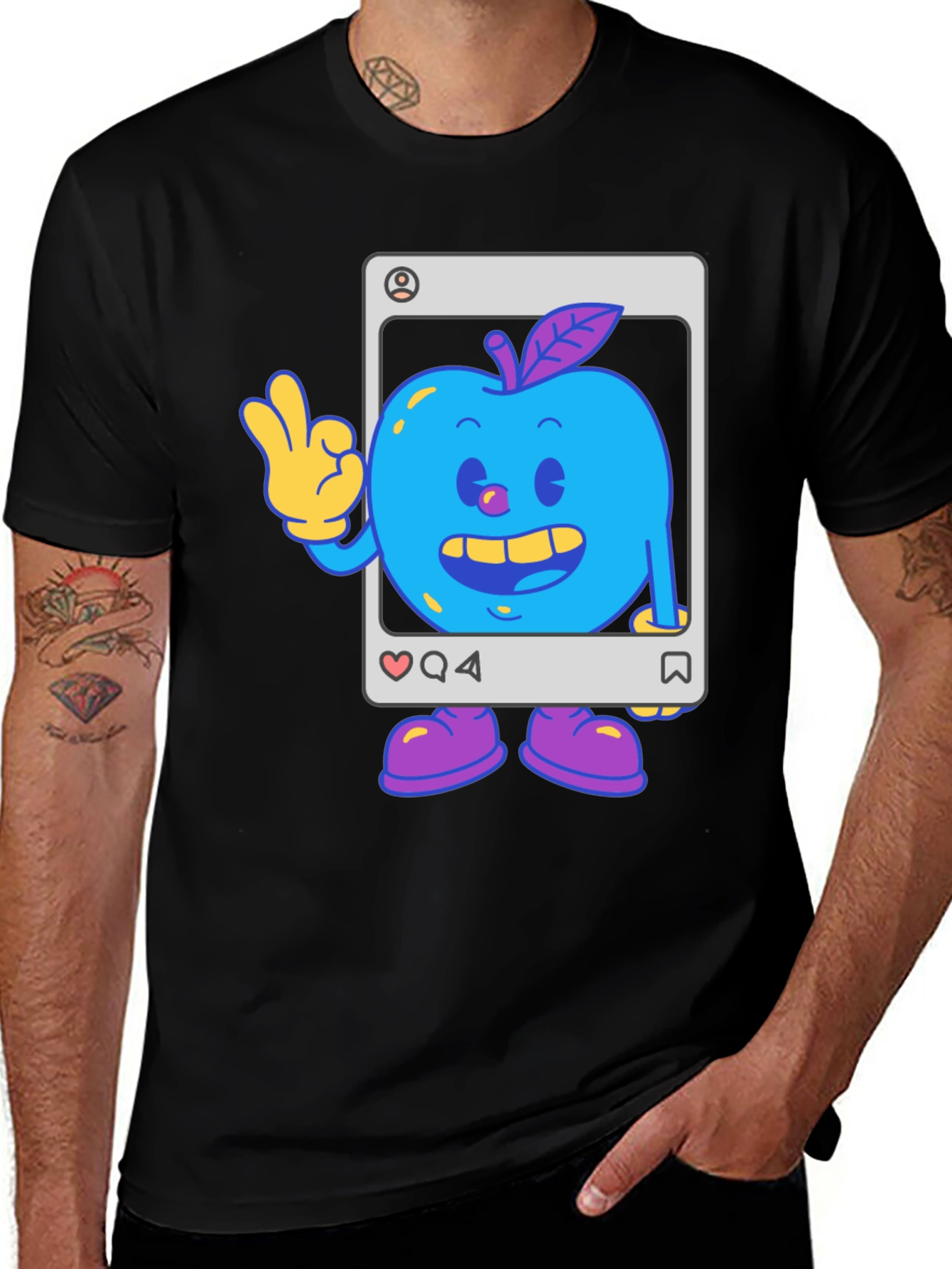 Blue Apple Cartoon Graphic Tee