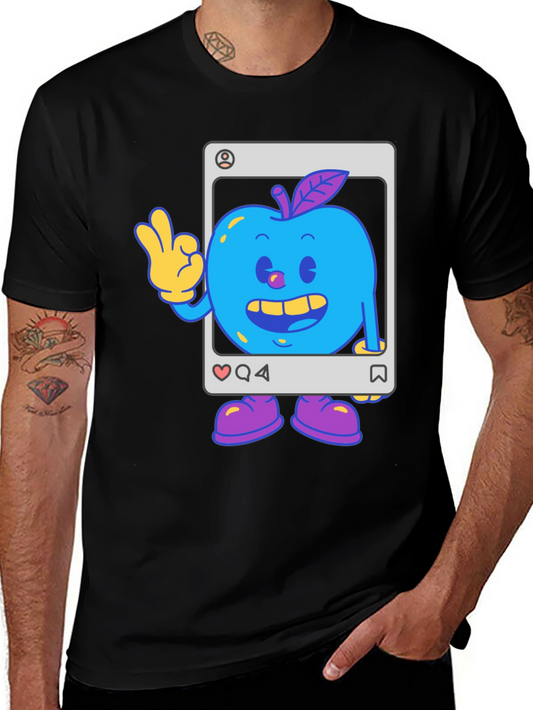 Blue Apple Cartoon Graphic Tee
