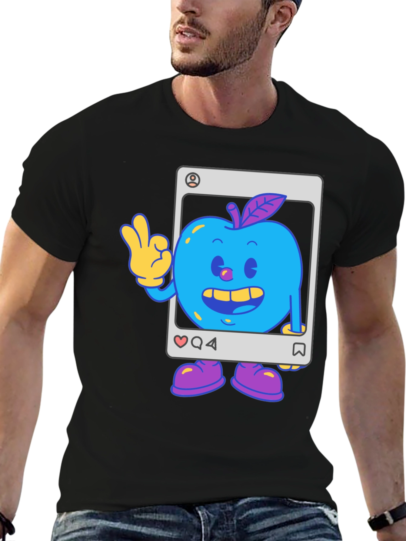 Blue Apple Cartoon Graphic Tee