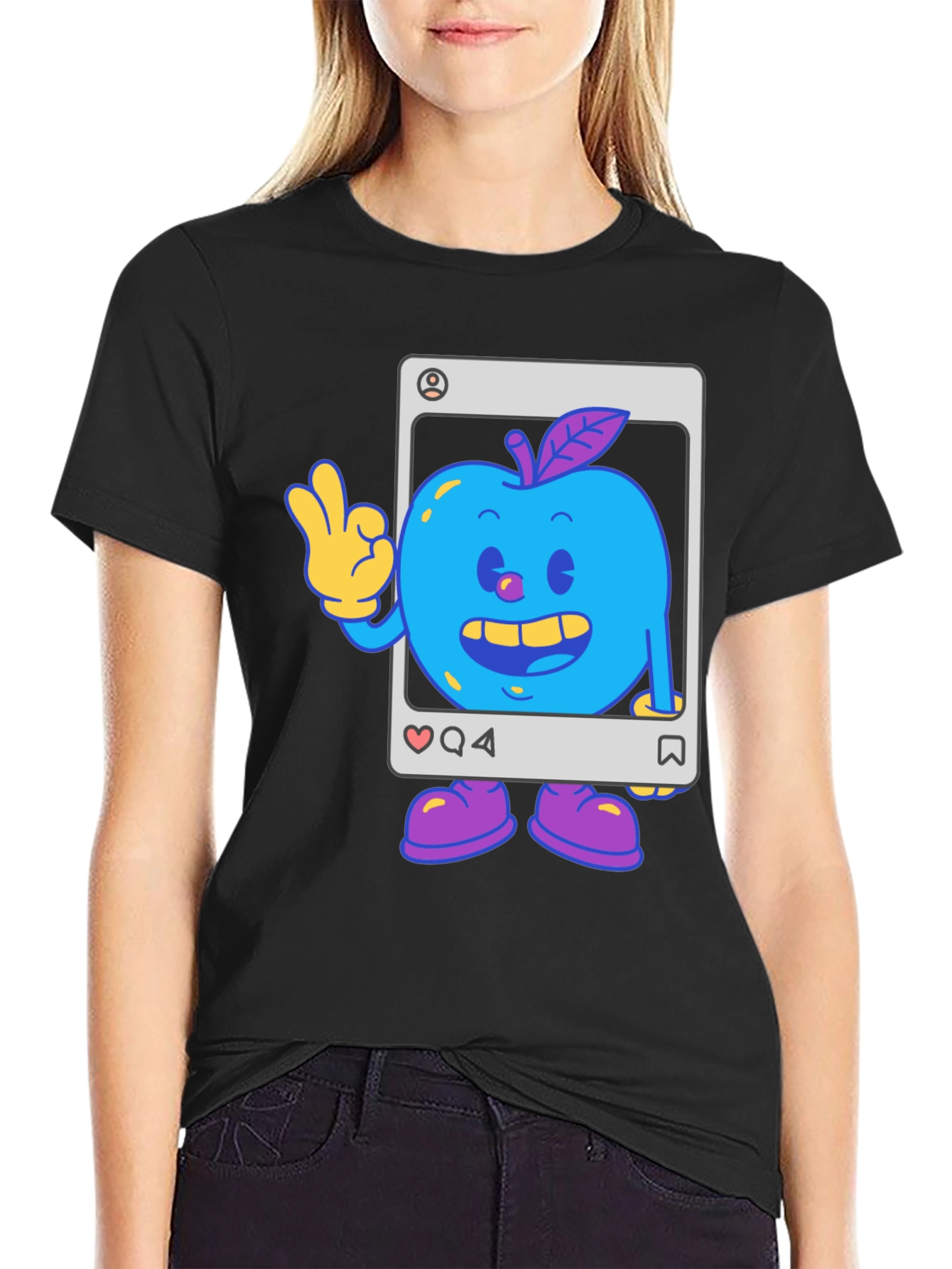 Blue Apple Cartoon Graphic Tee