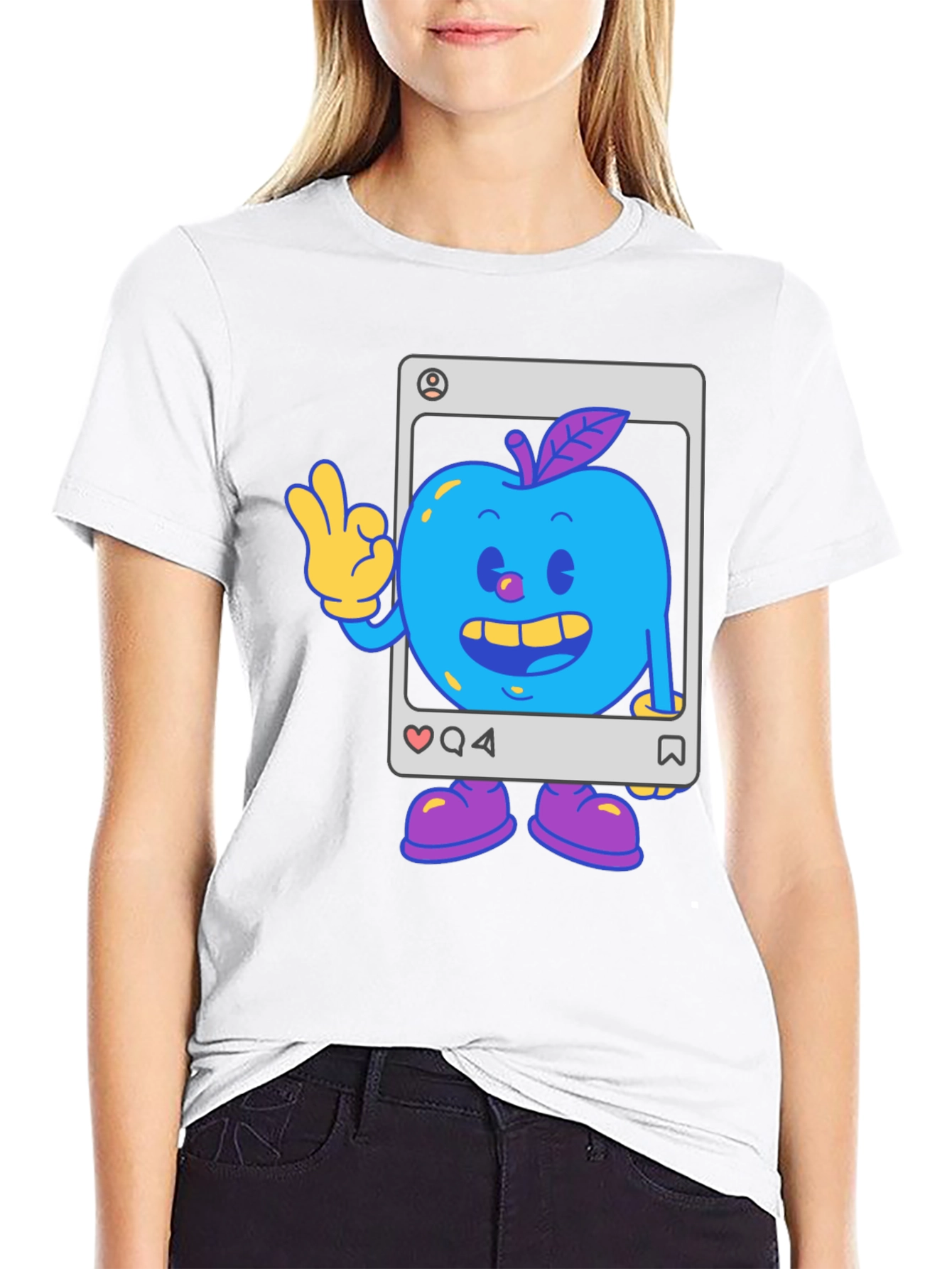 Blue Apple Cartoon Graphic Tee